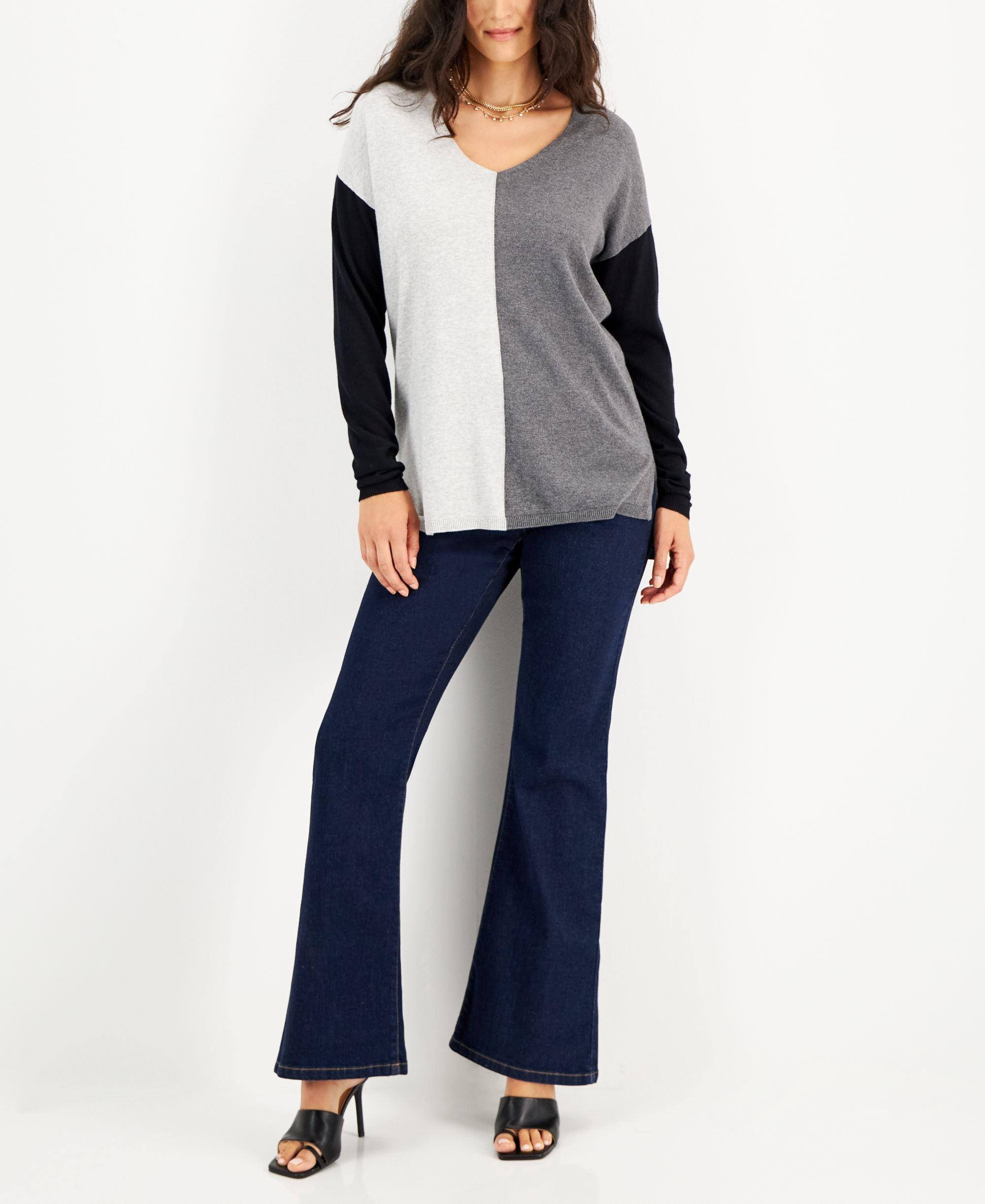 INC International Concepts Womens Colorblocked Step Hem Tunic Sweater