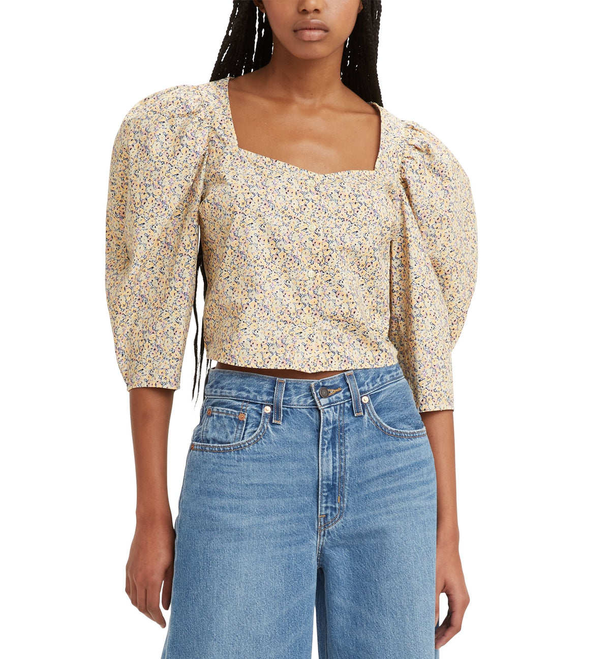 Women's Ellora Puff-Sleeve V-Neck Cropped Blouse