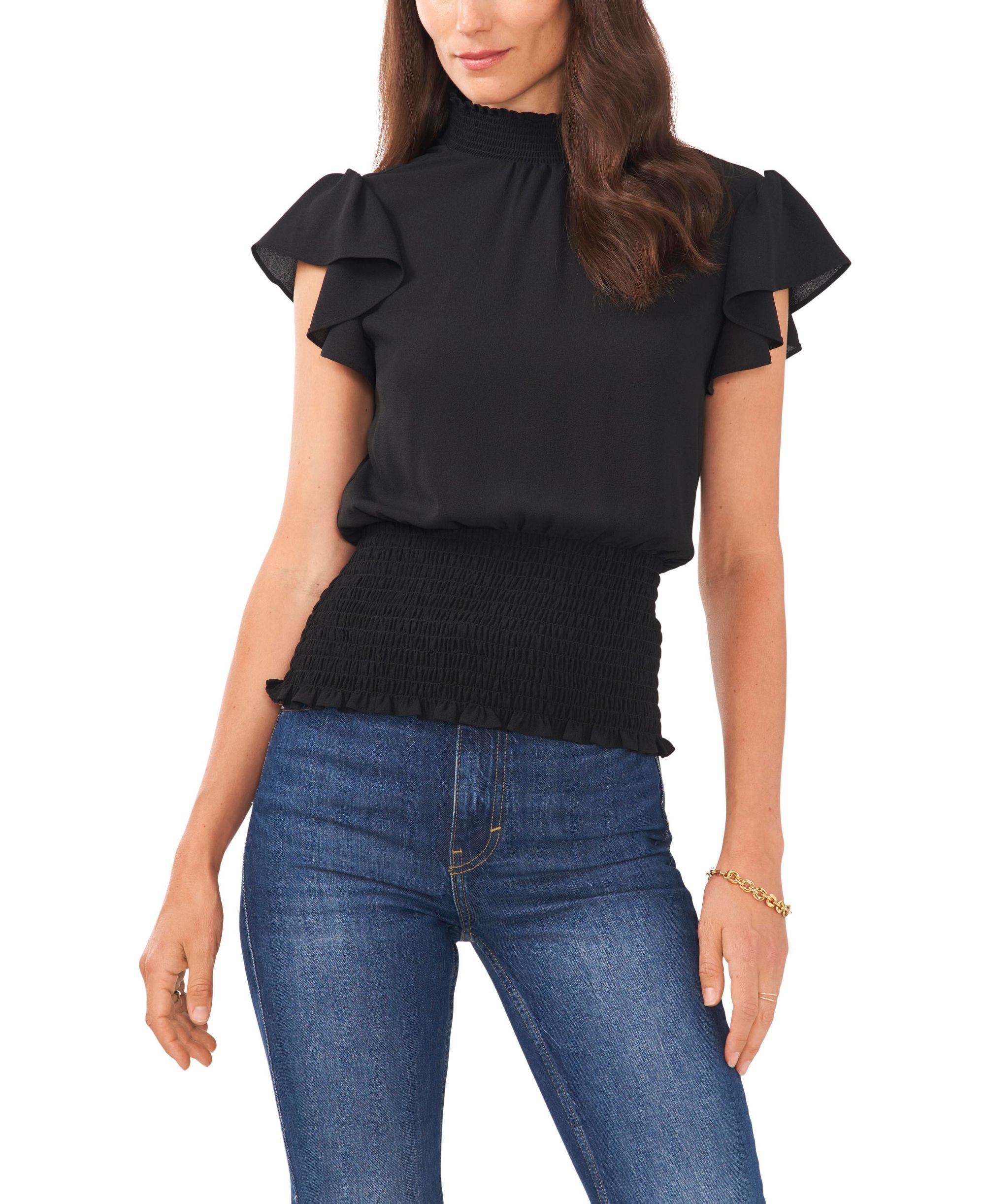 Women's Flutter Short Sleeve Smocked Neck Top