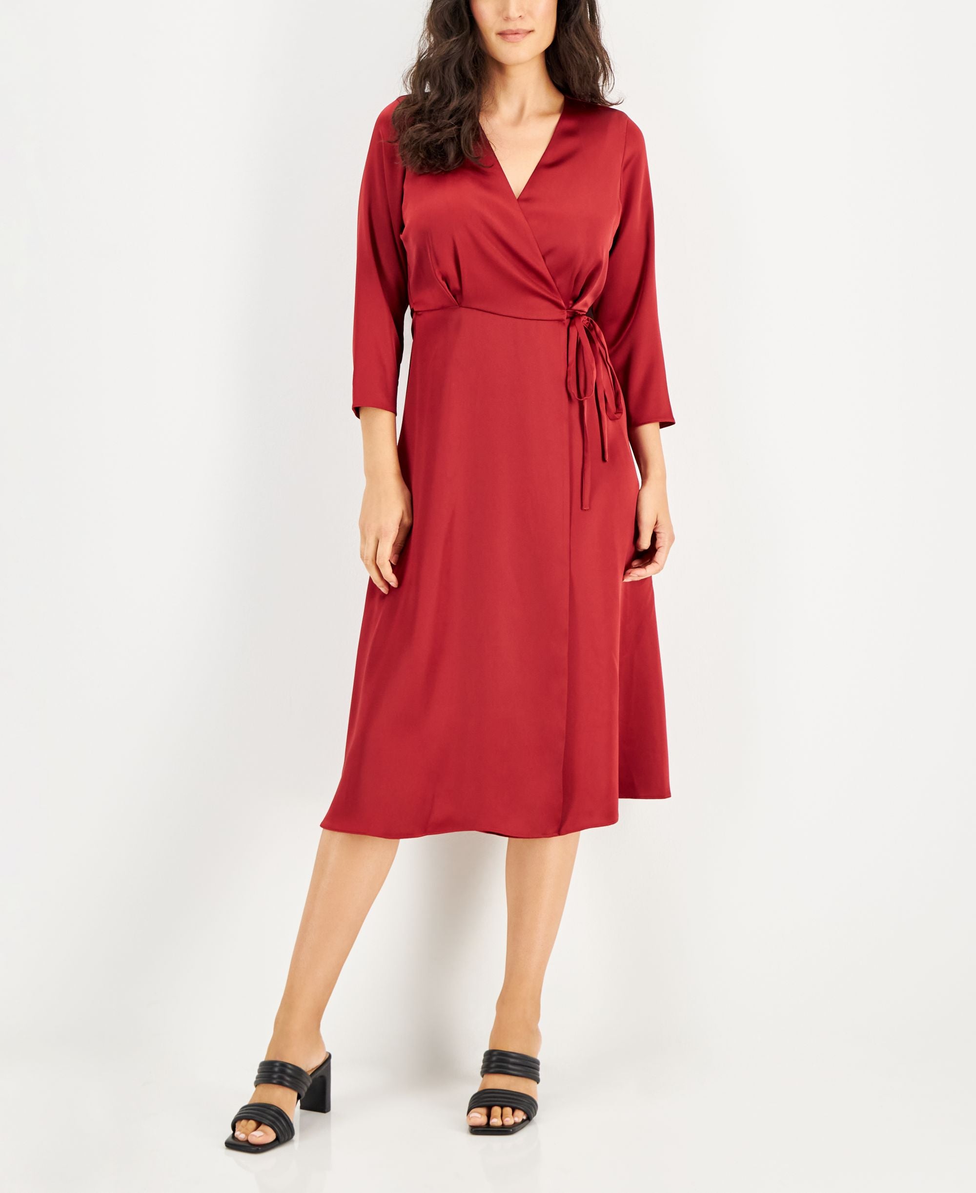 Alfani Womens Elbow Sleeve Satin Surplice Dress
