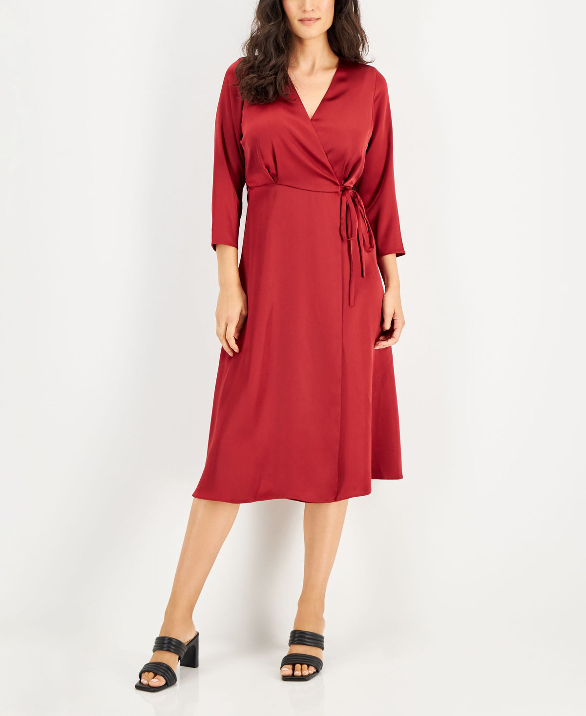 Alfani Womens Elbow Sleeve Satin Surplice Dress