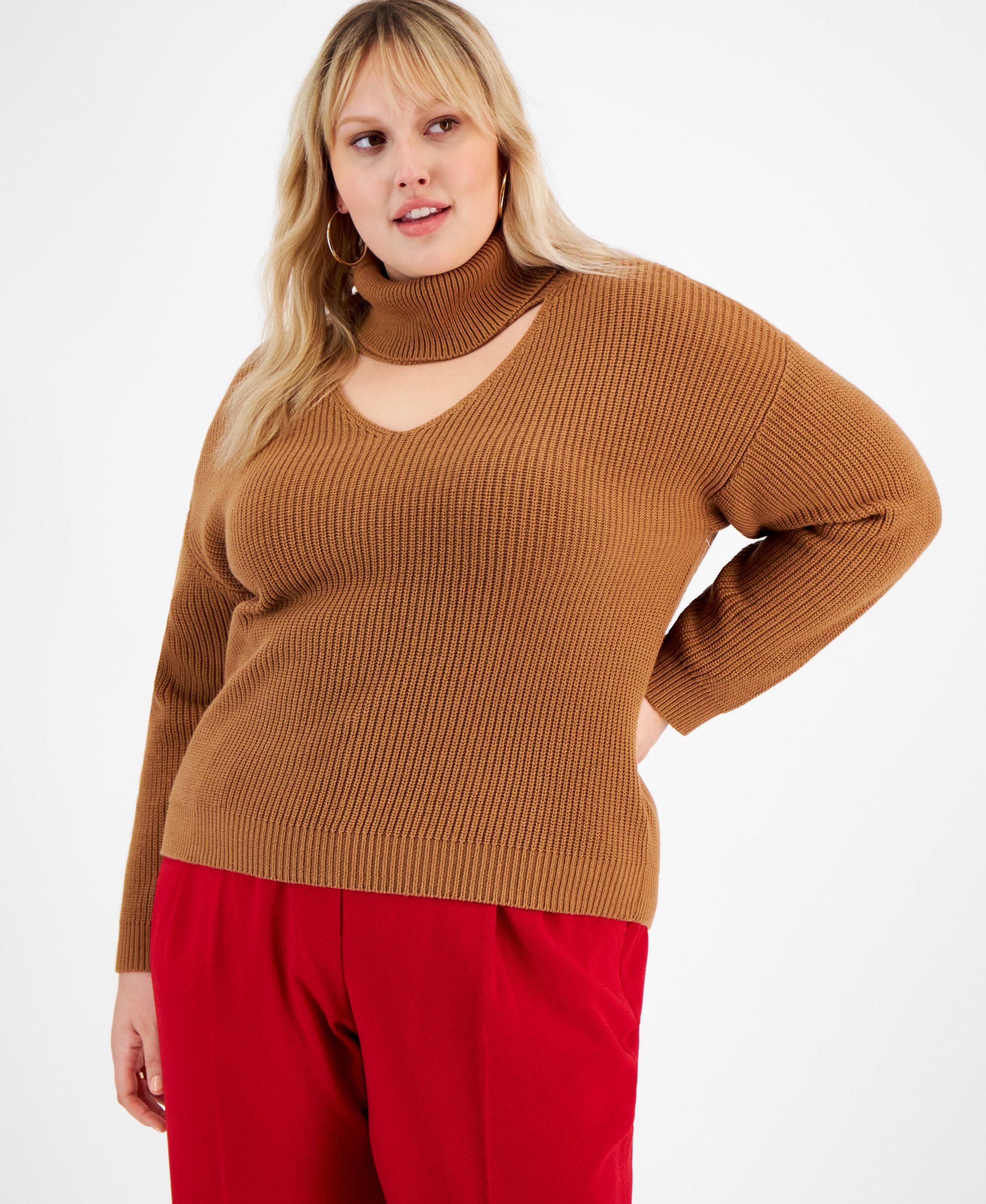 Plus Size Cutout Turtleneck Sweater