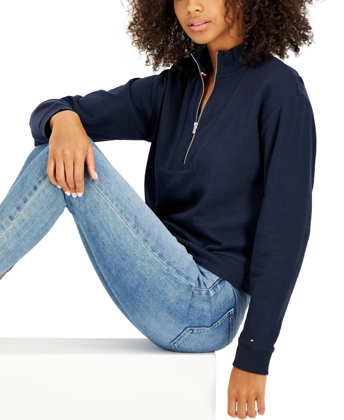 Tommy Hilfiger Womens 1/2 Zip Solid Cropped Sweatshirt