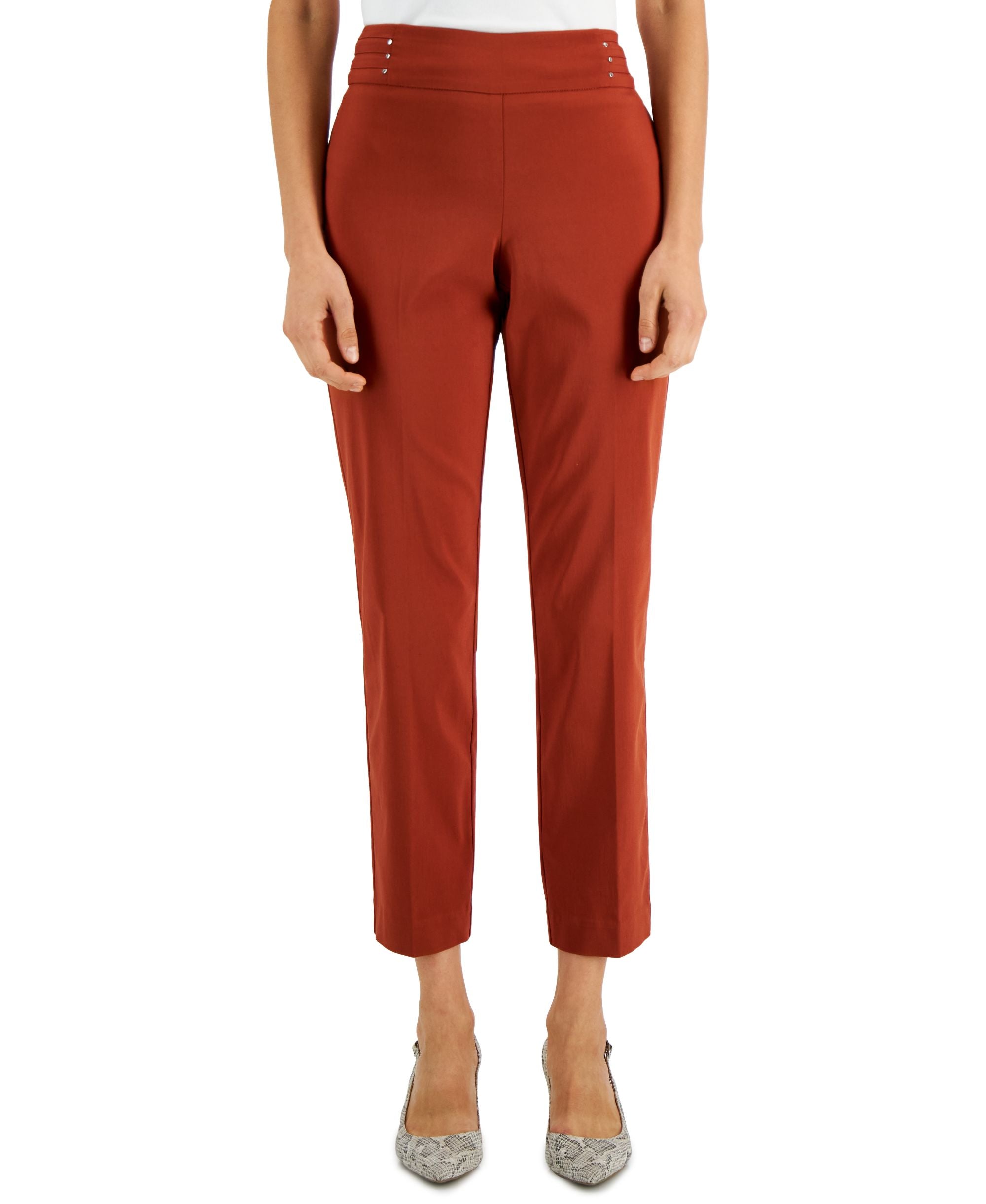 Women's Studded-Waist Pull-On Cropped Pants