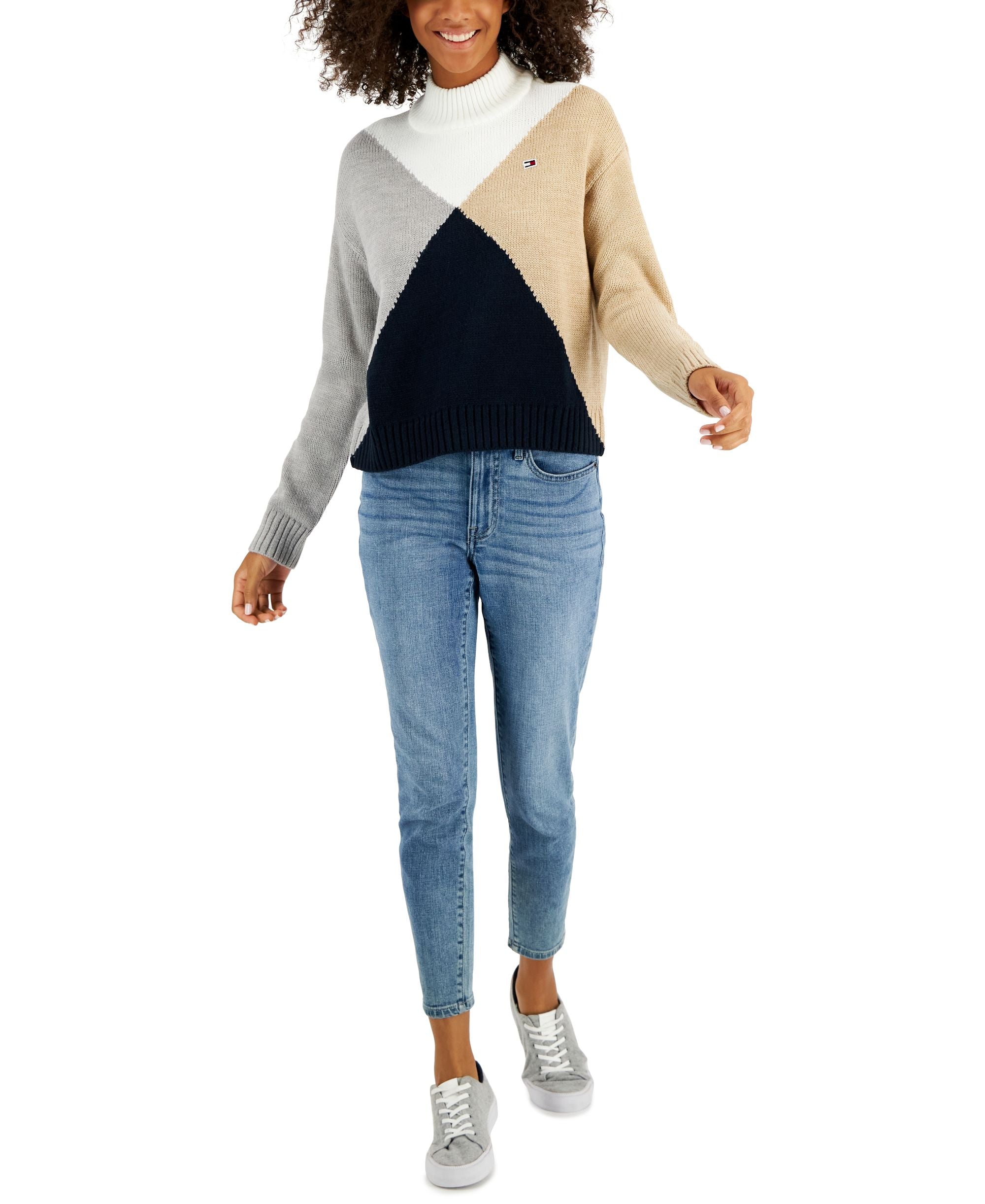 Women's Diamond-Print Mock-Neck Sweater