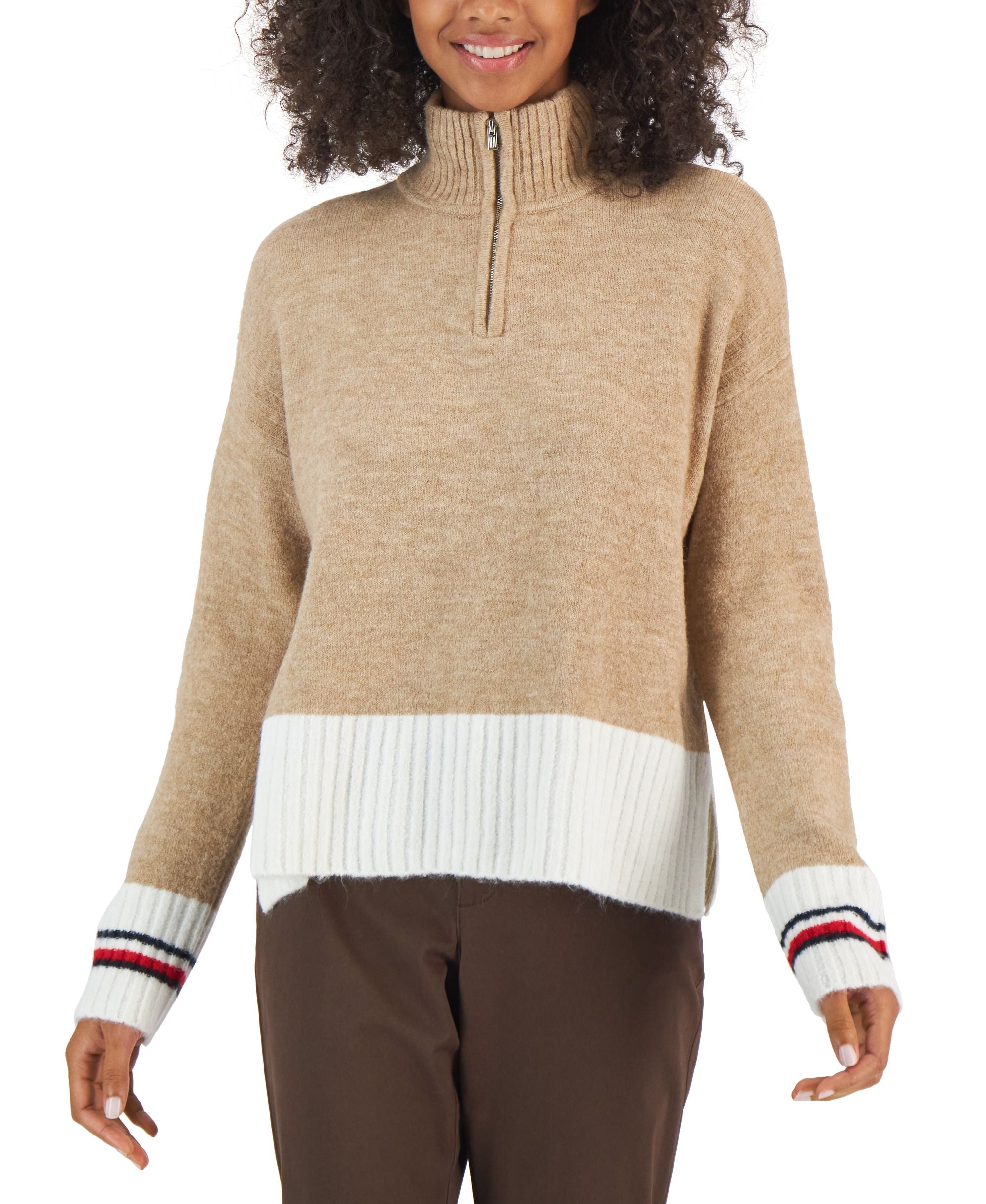 Tommy Hilfiger Womens Colorblocked Half-Zip Sweater