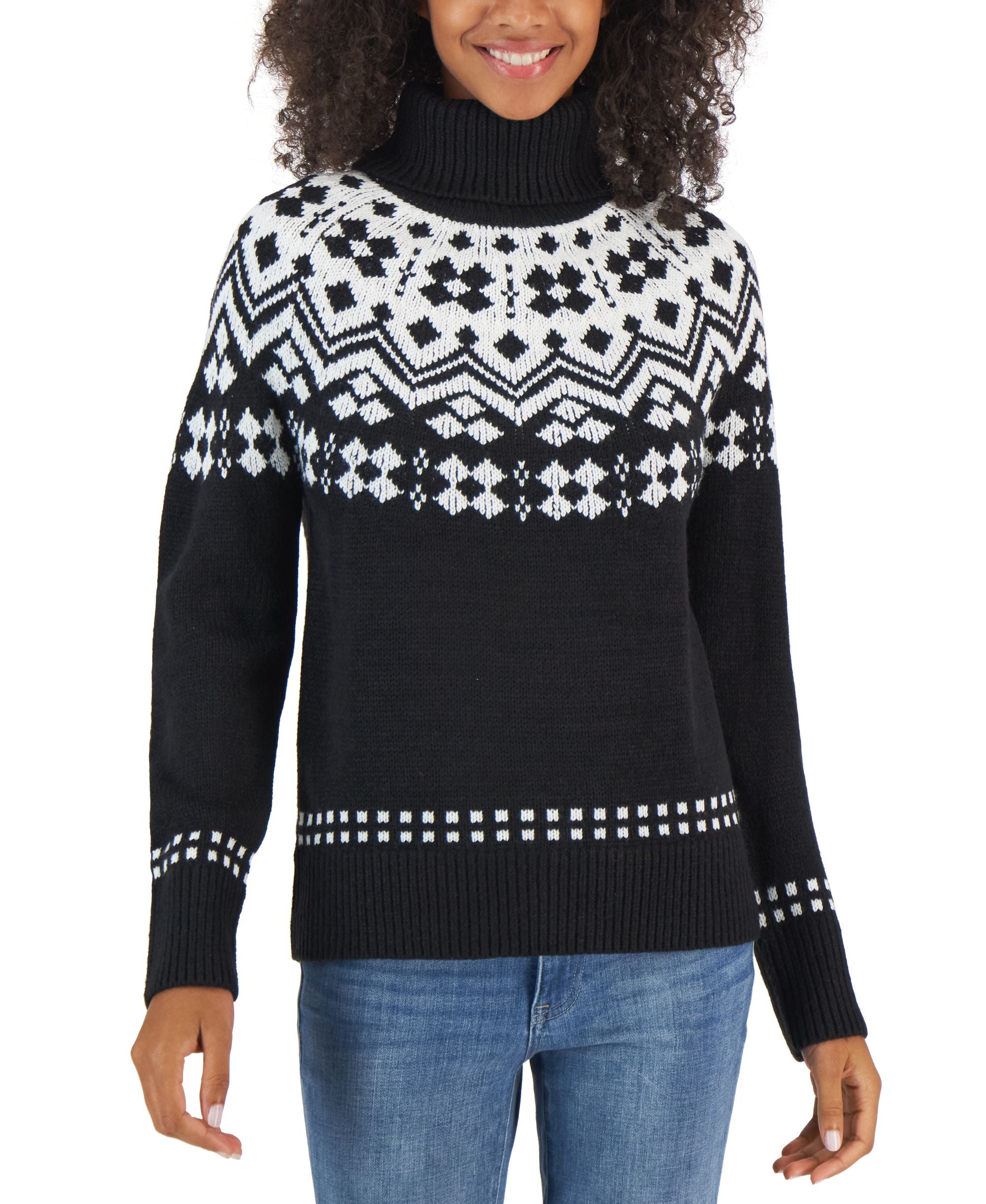 Tommy Hilfiger Womens Fair Isle Turtleneck Sweater