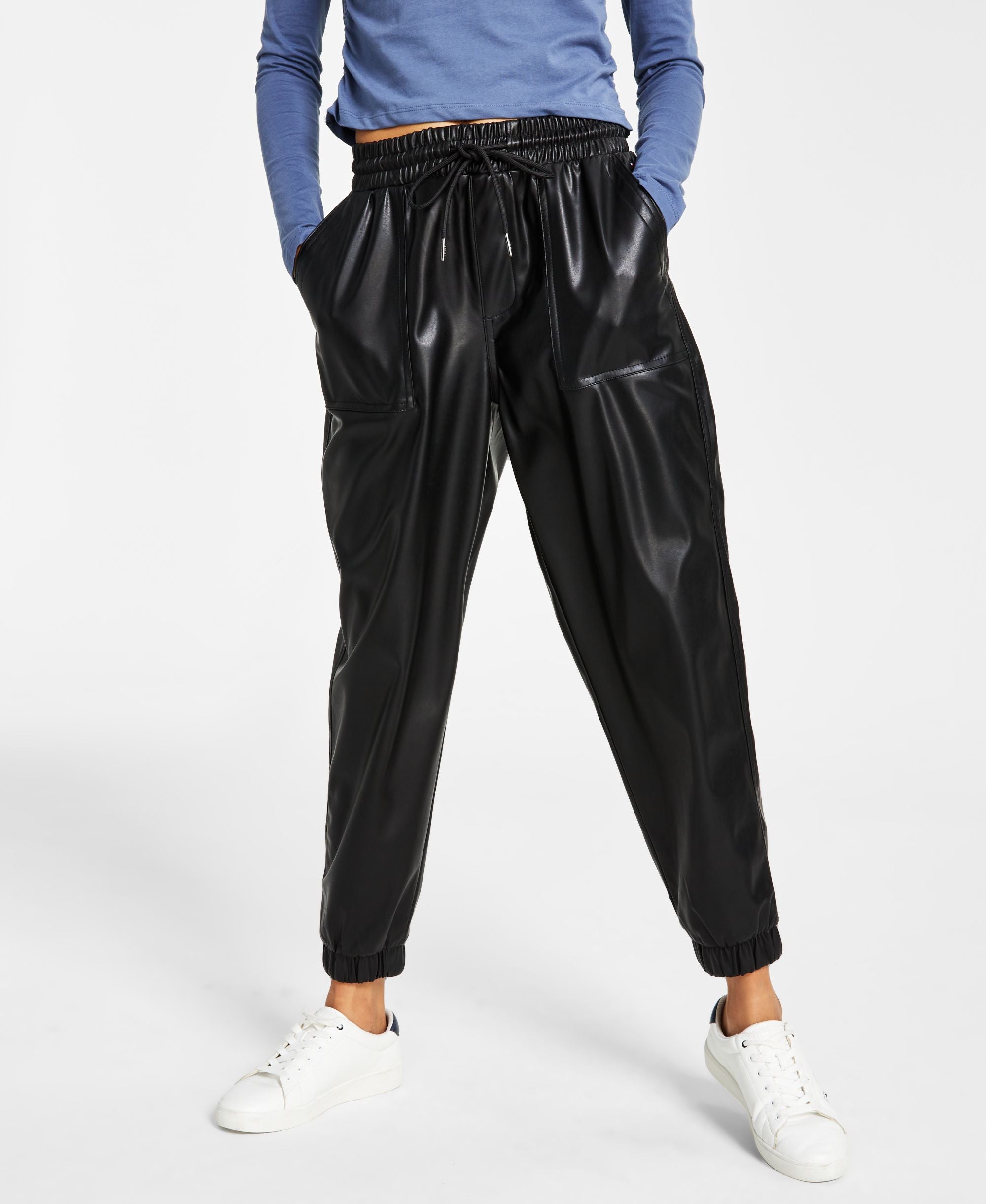 Tommy Jeans Womens Faux Leather Joggers