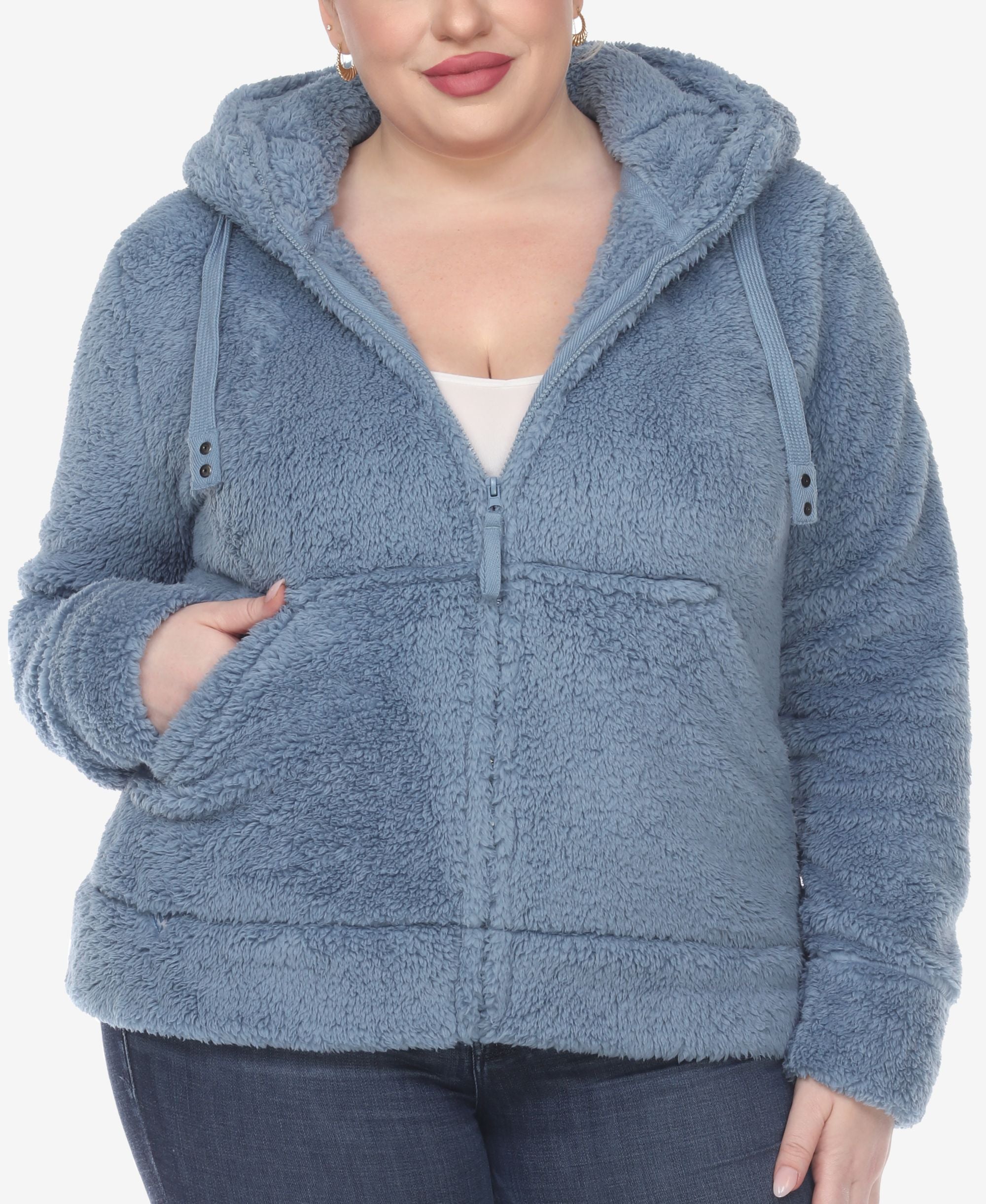 Plus Size Hooded Sherpa Jacket