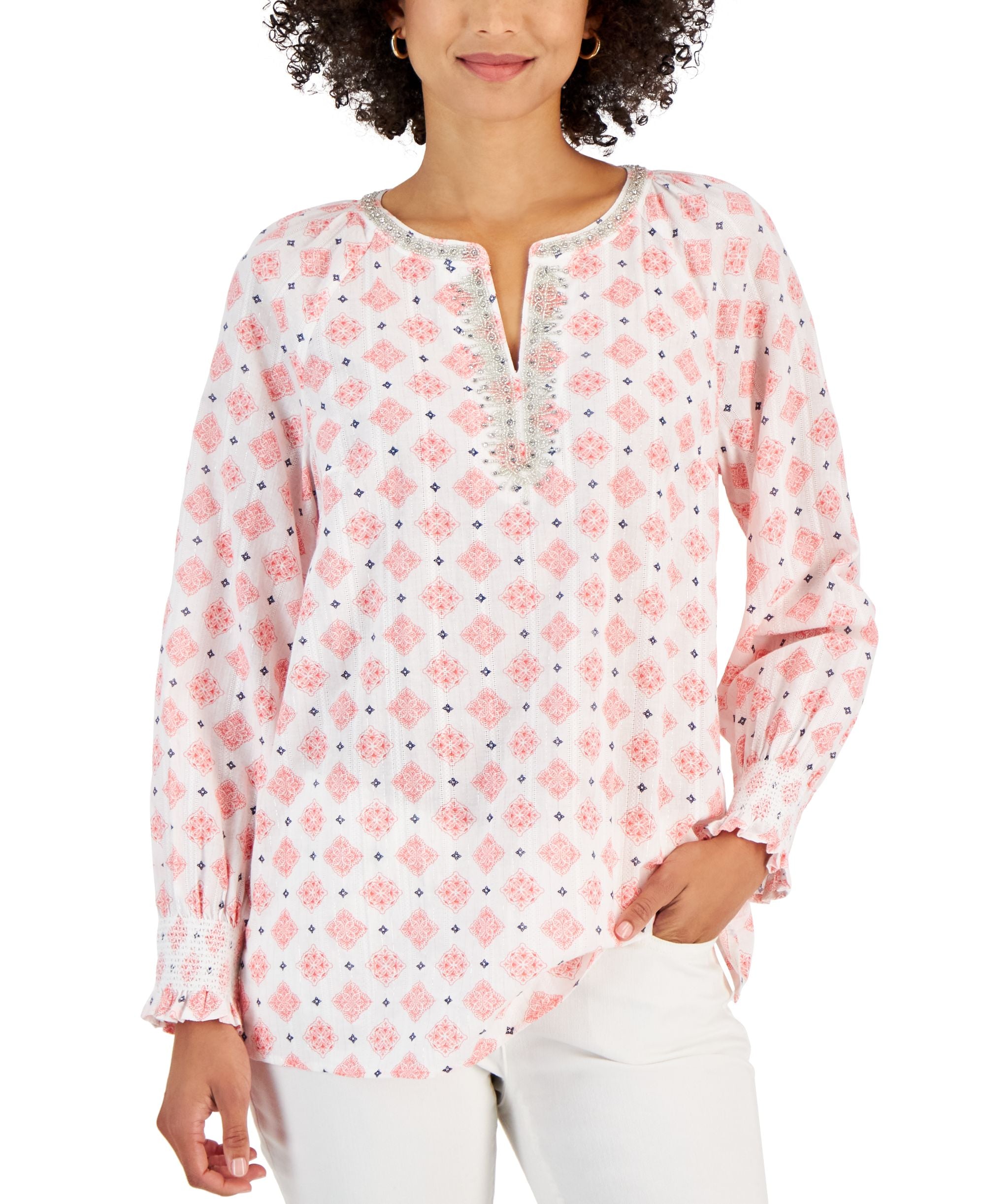 Women's Woven Metallic-Stripe Tunic