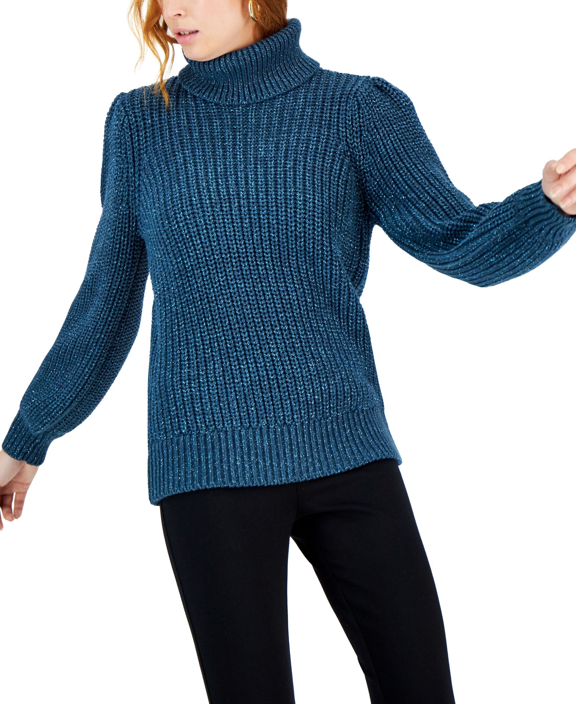 International Concepts Womens Metallic Flecked Turtleneck Sweater