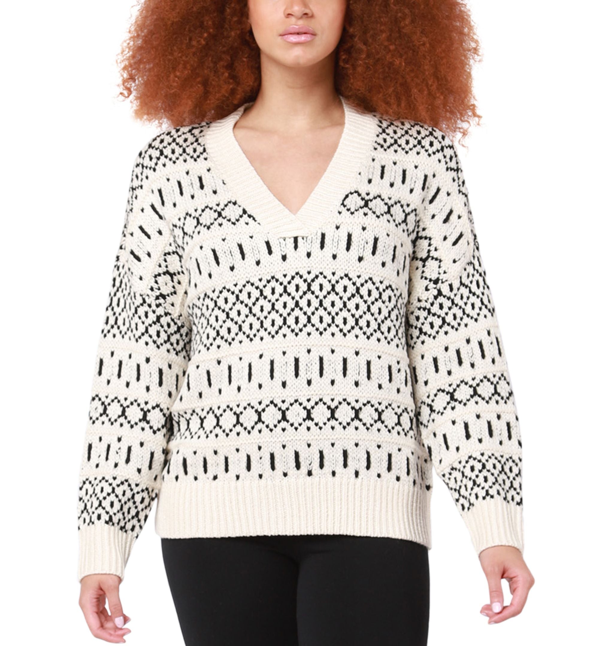 Petite V-Neck Intarsia-Knit Sweater