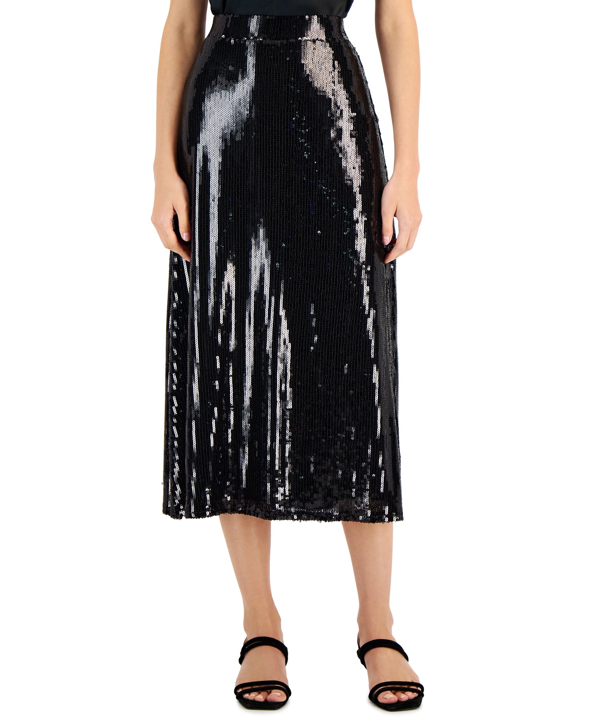 Alfani Womens Sequined Midi Skirt