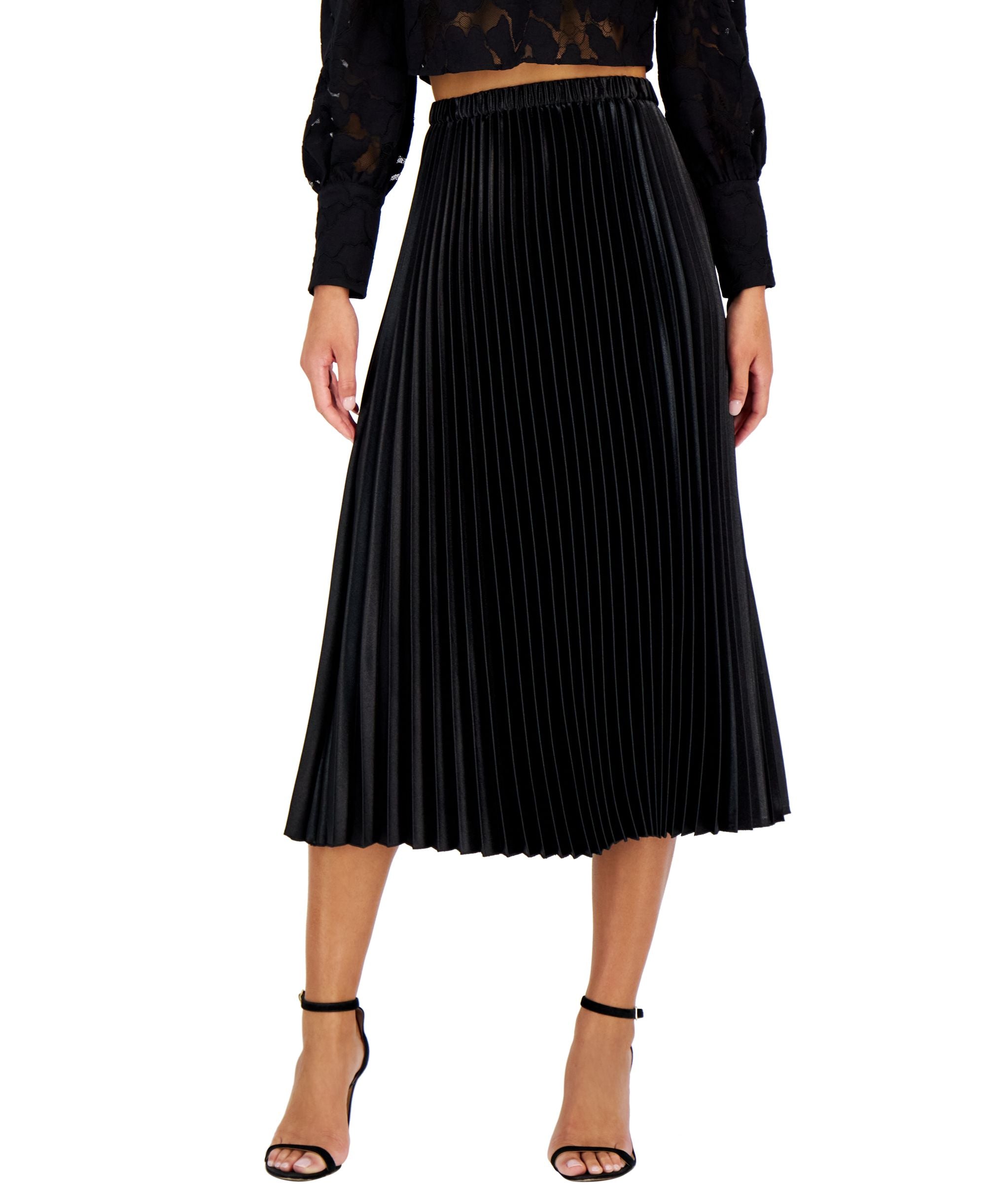 Petite Pull-On Pleated Satin-Crepe Skirt