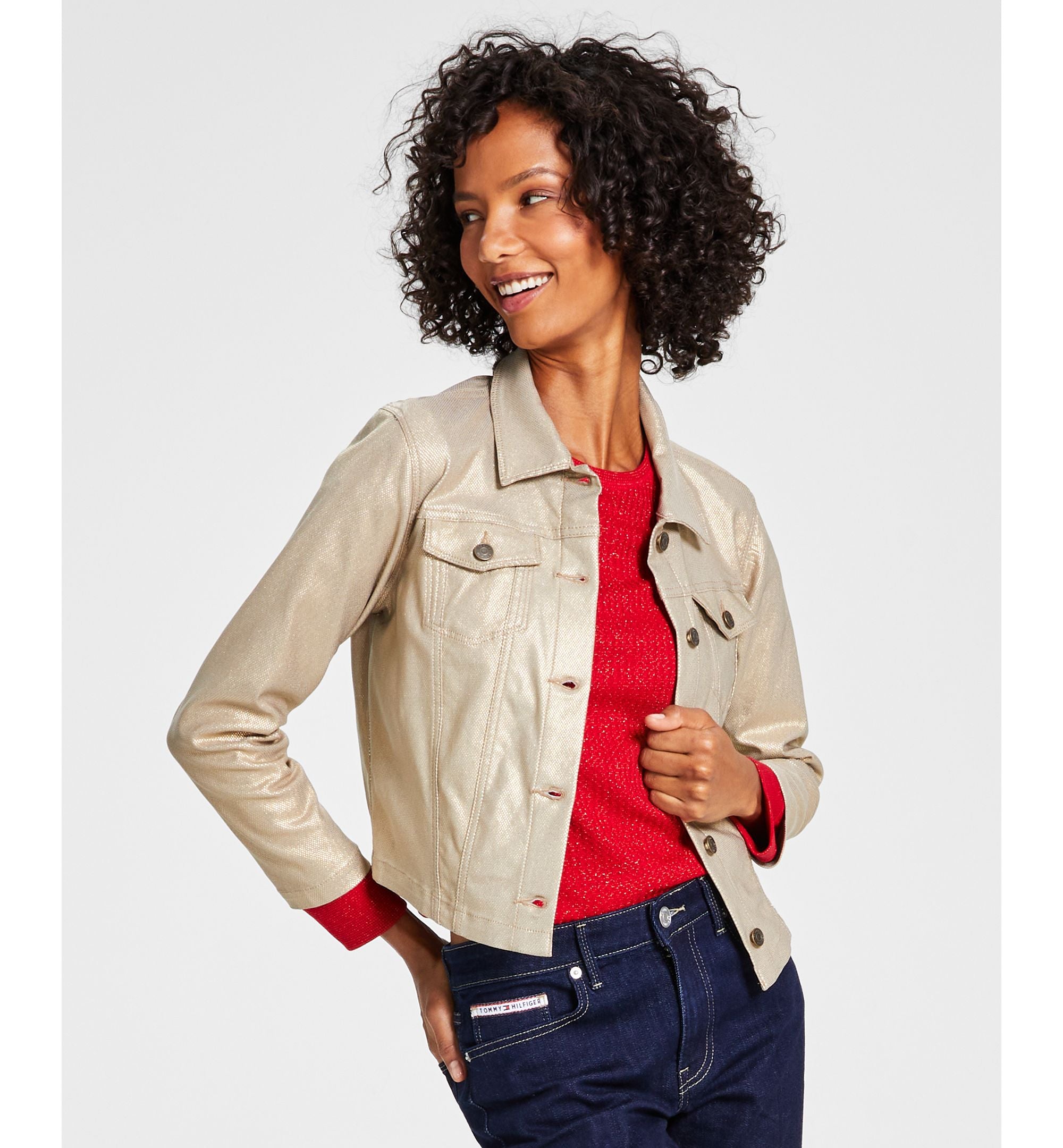 Tommy Hilfiger Womens Foil Cropped Trucker Jacket