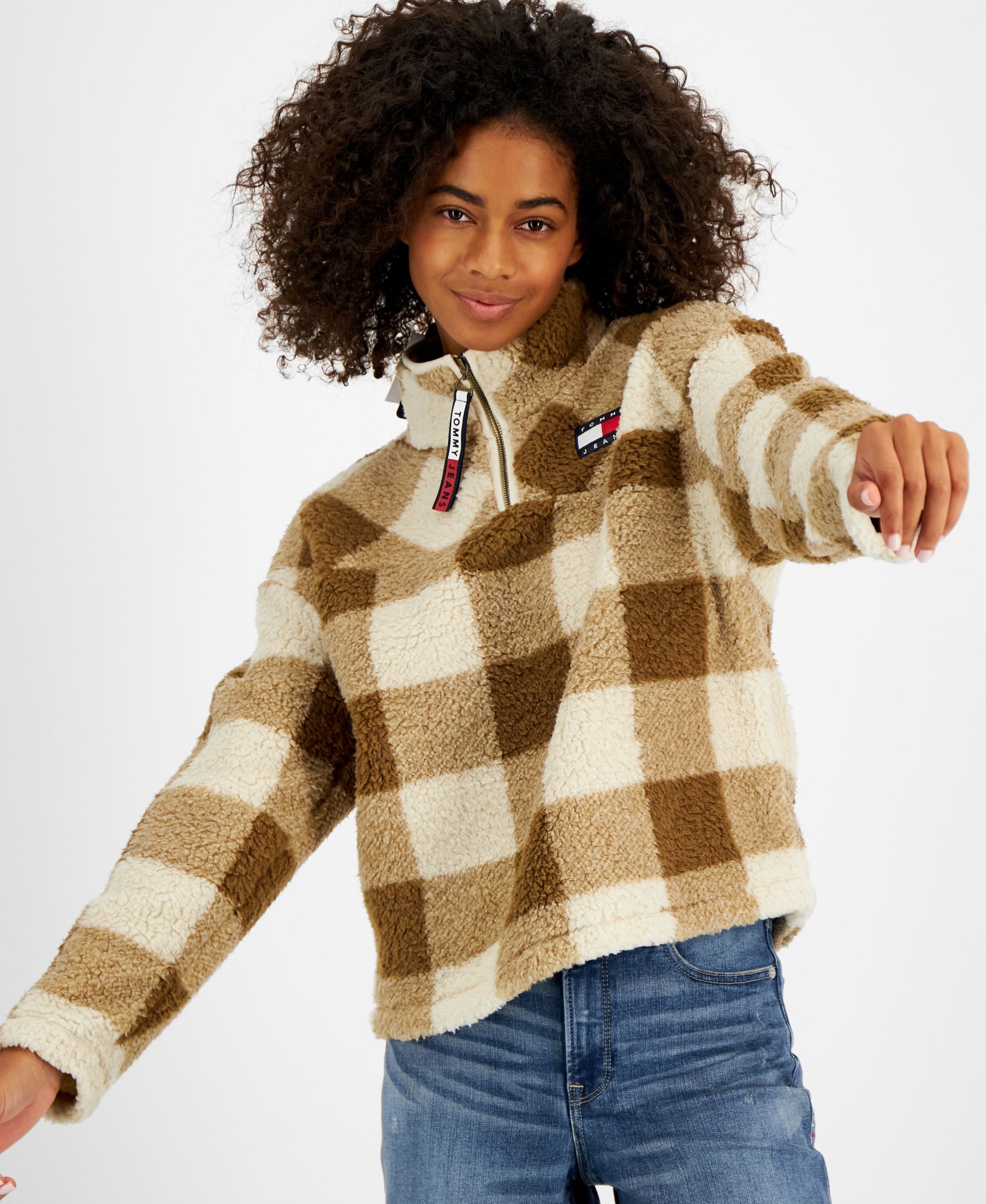 Women's 1/4 Zip Buffalo Plaid Sherpa Pullover