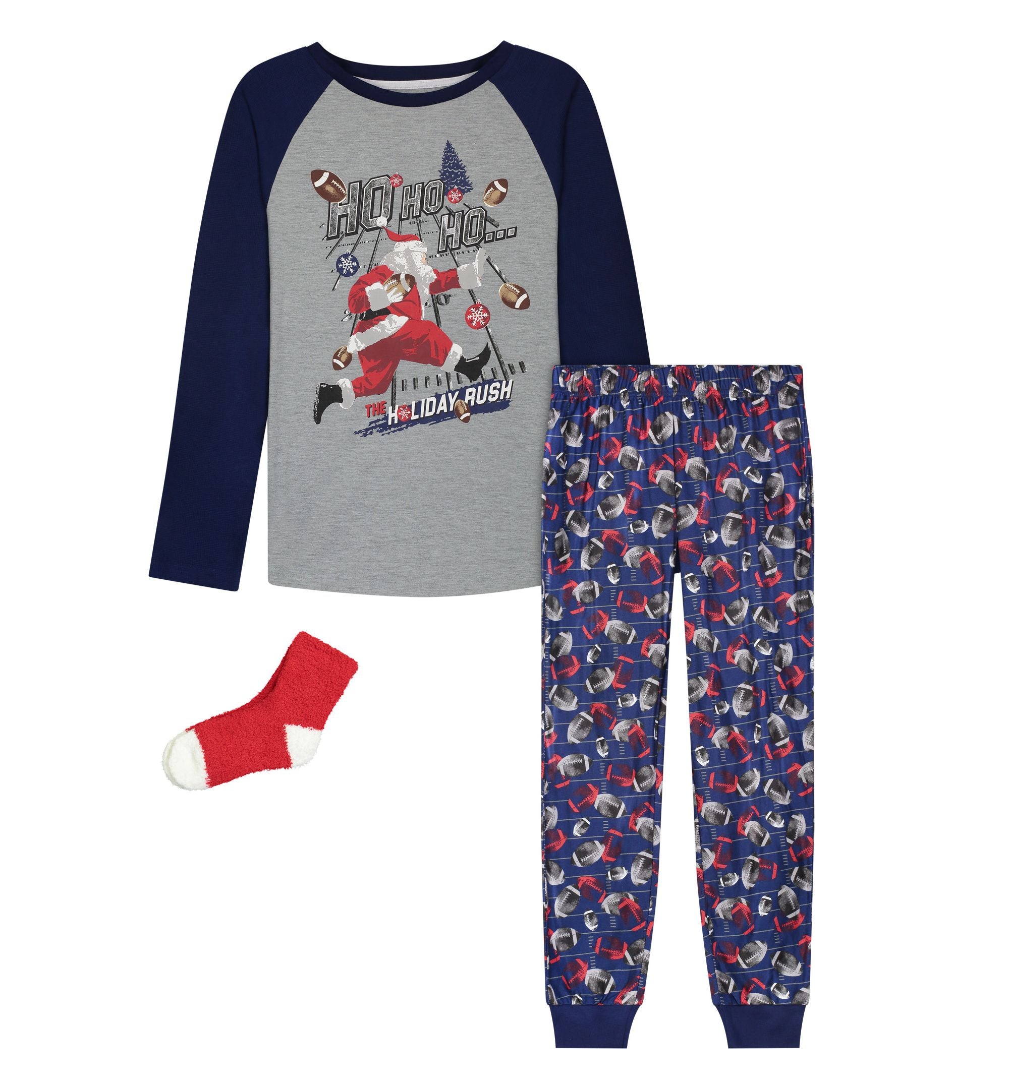 Big Boys Long Leg Pajama T-Shirt Pants 2 Piece Set With Socks