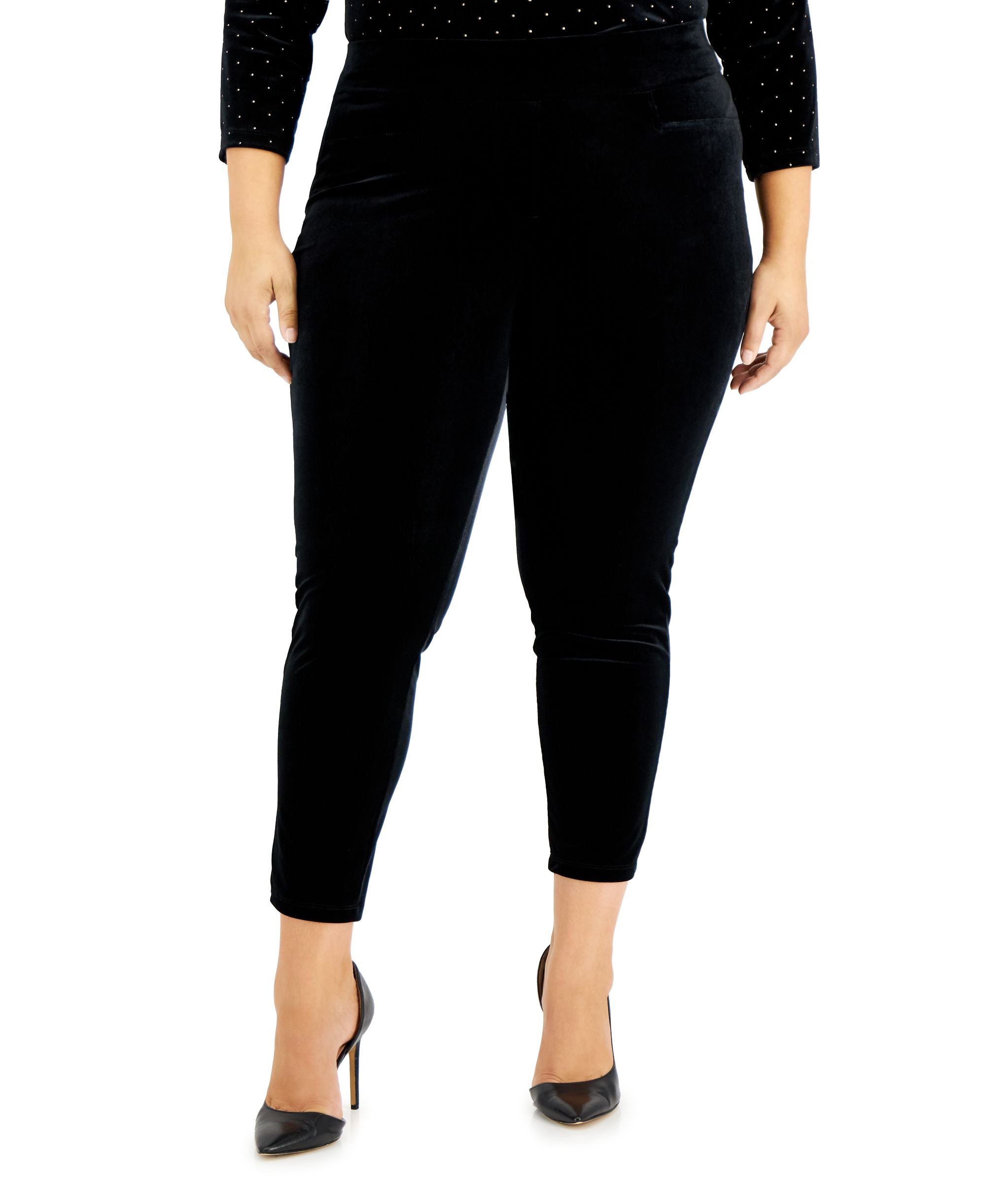 Plus Size Velour Pull-On Slim-Leg Ankle Pants