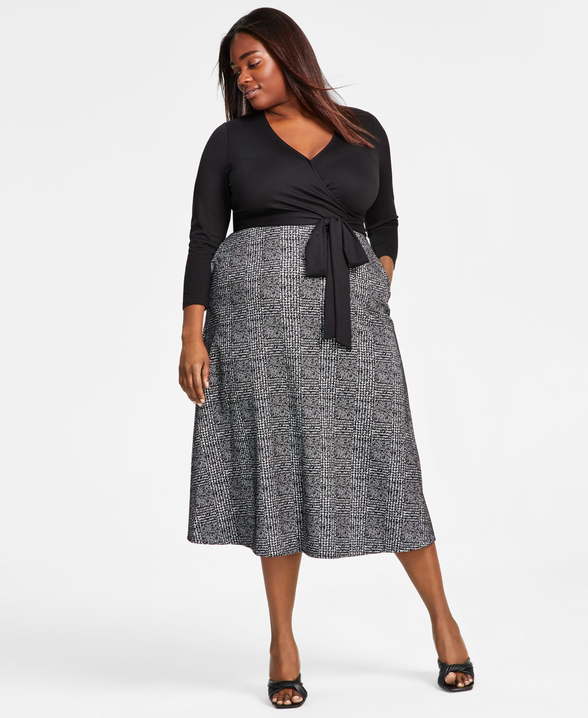 Plus Size Serenity Combo Tie-Waist Midi Dress