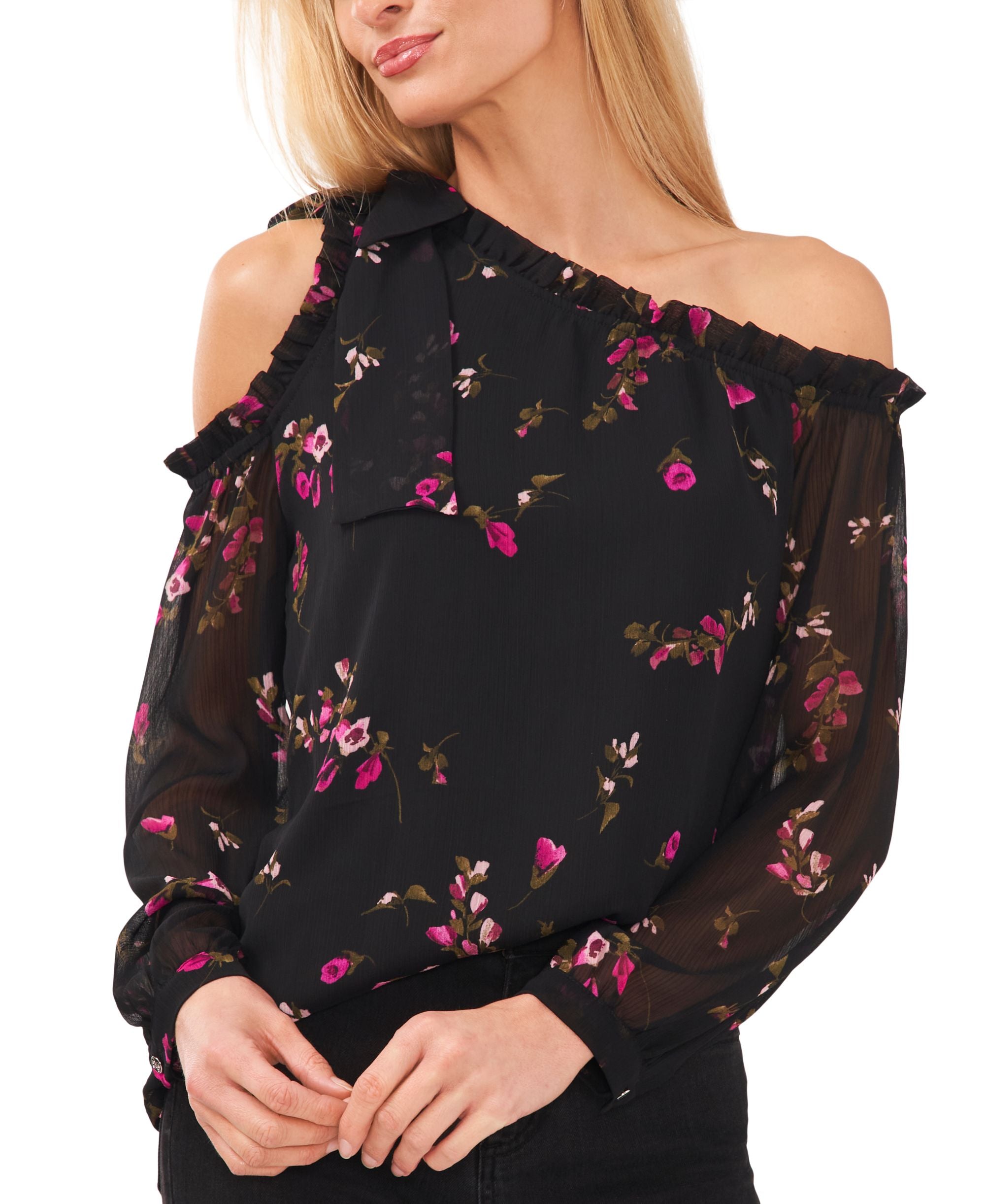 Women's Cold-Shoulder Bow Blouse