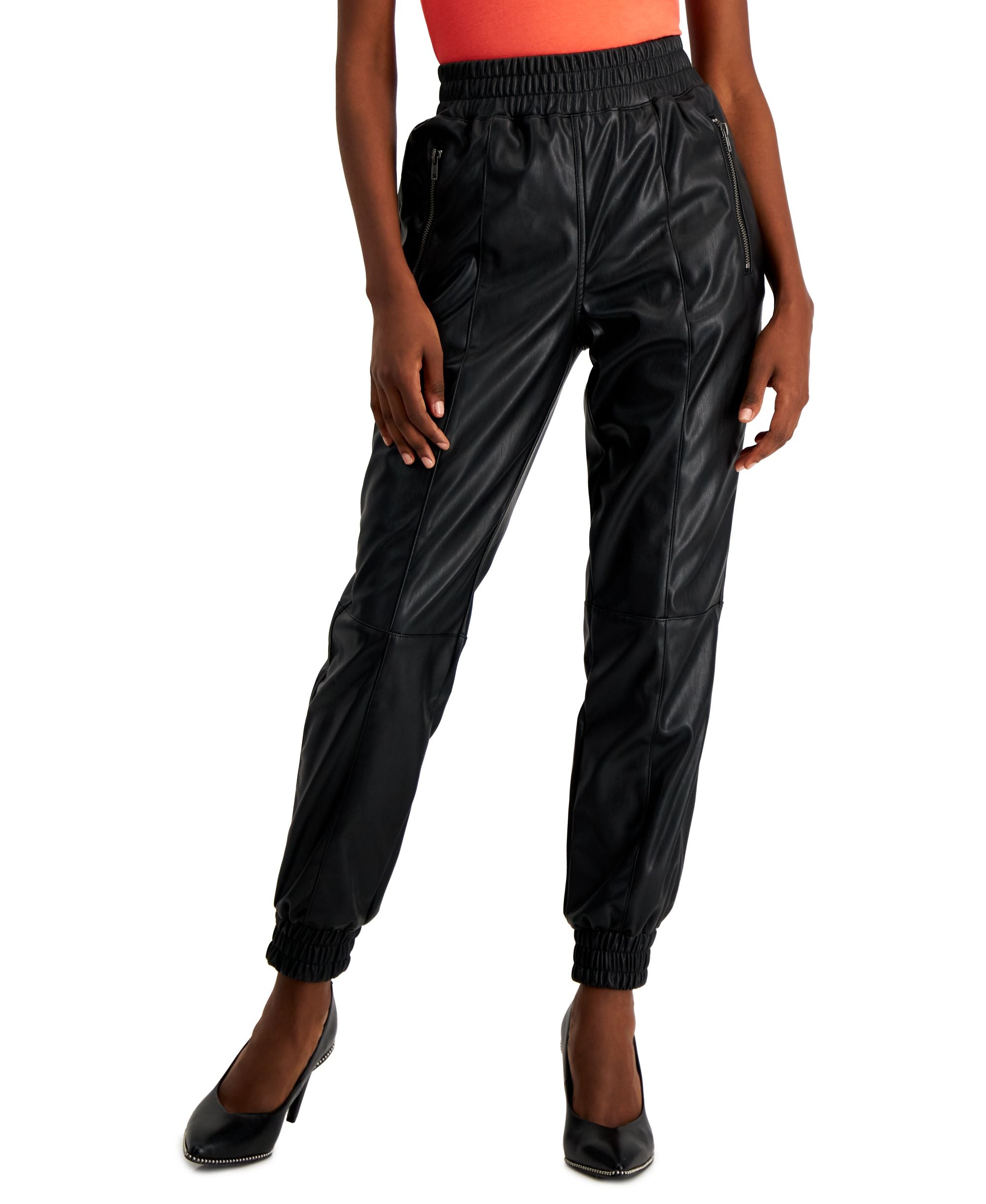 Petite Faux-Leather Pull-On Jogger Pants