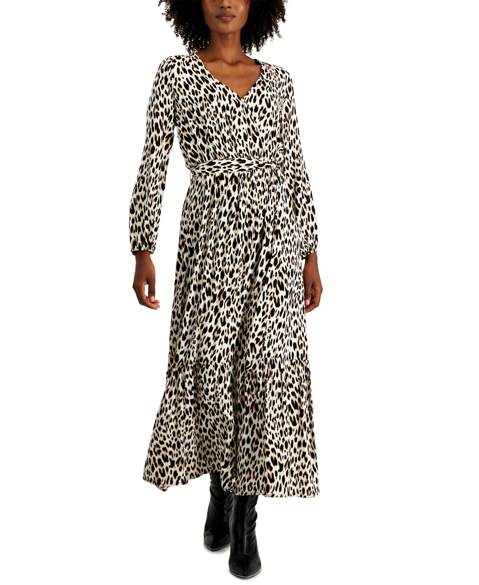 Tinsel Petite Tiered Tie Waist Surplice Neck Dress