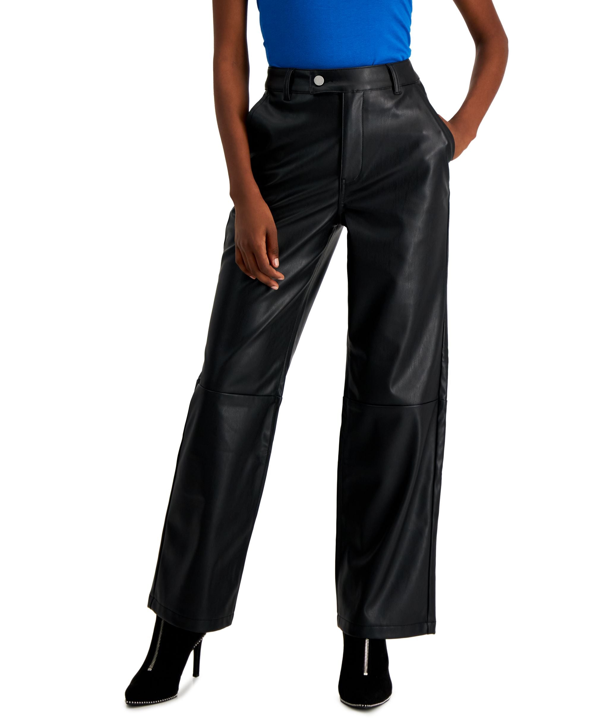 Petite Faux-Leather Wide-Leg Pants