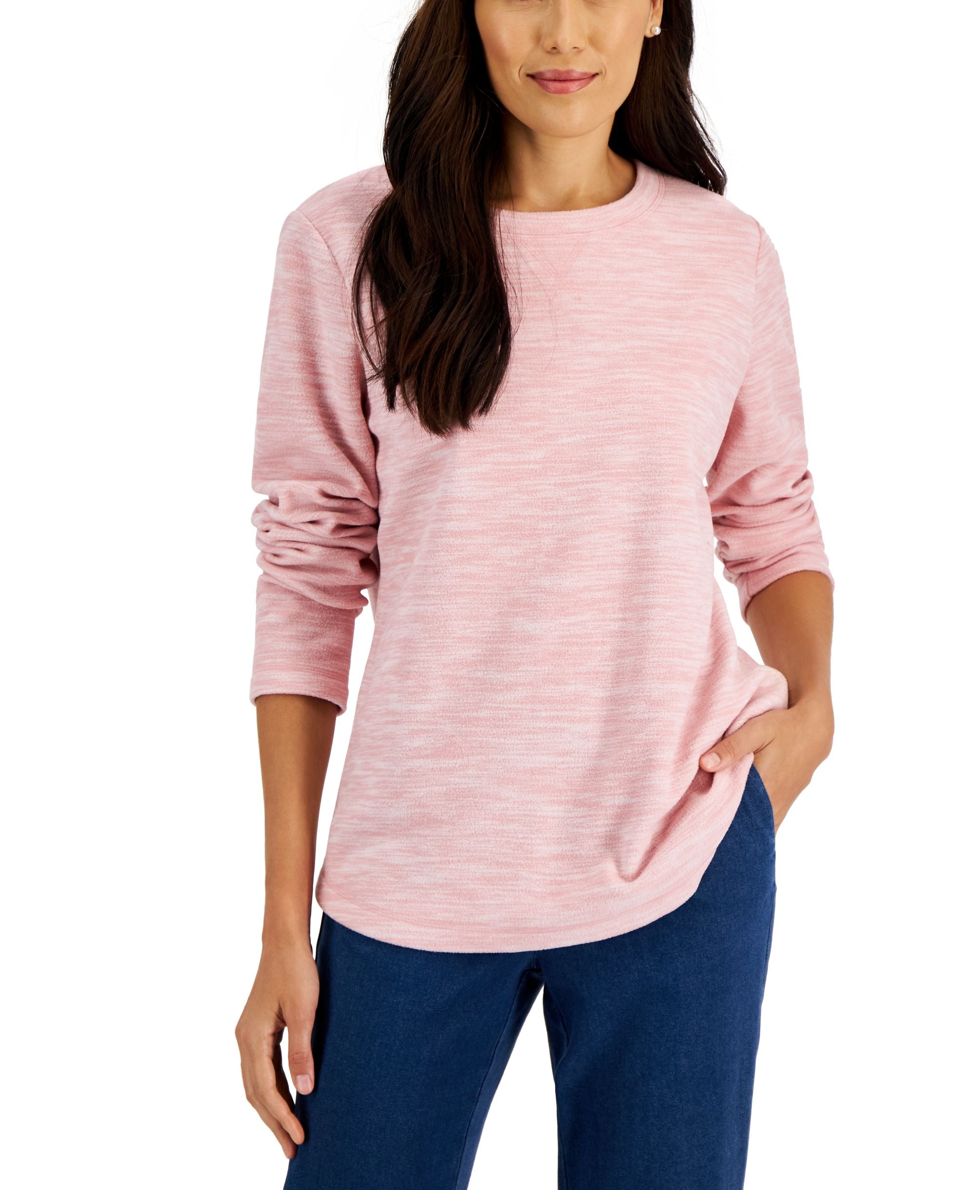 Karen Scott Long Sleeve Spacedye Microfleece Top