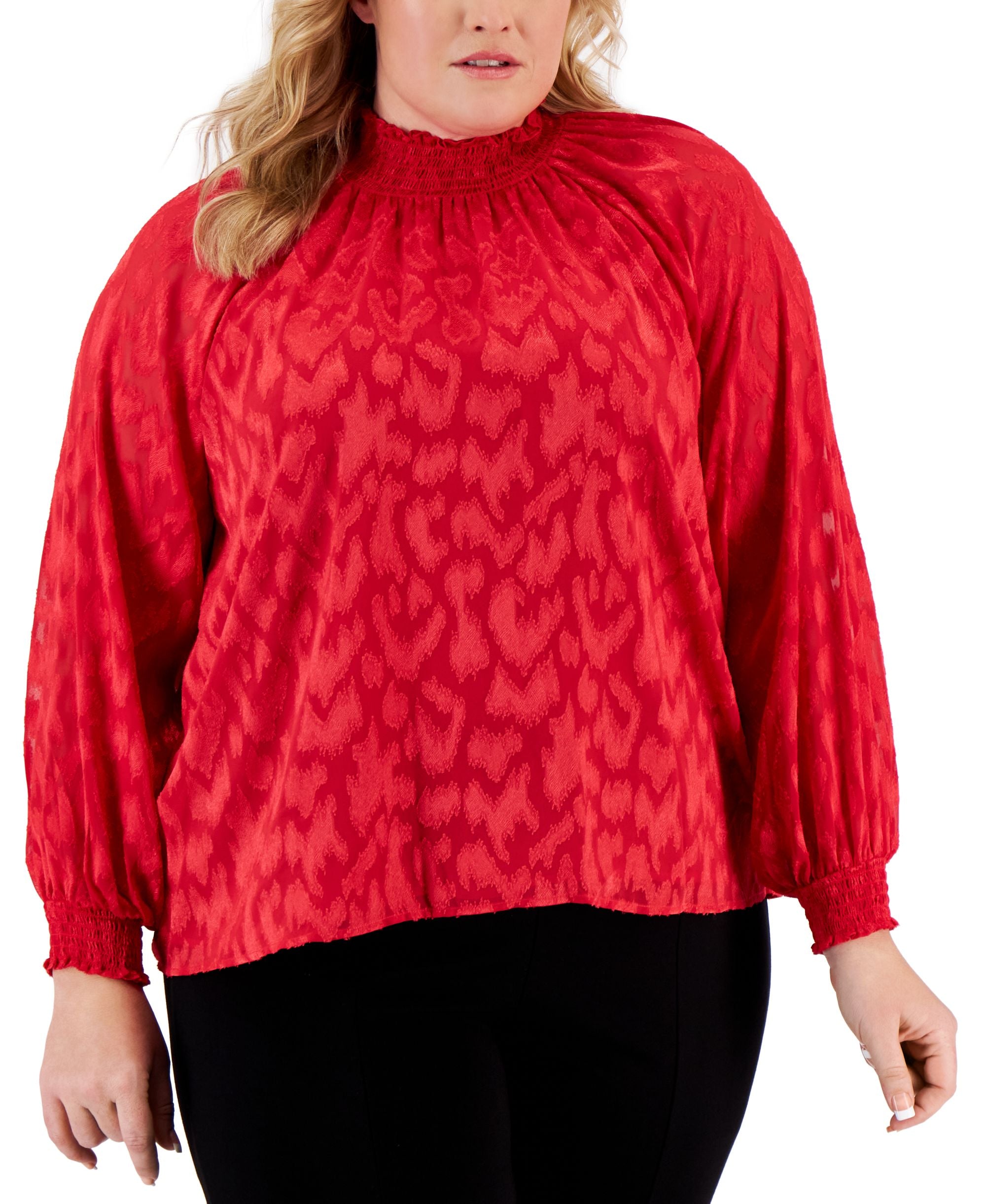 Calvin Klein Plus Size Printed Ruffled Collar Top