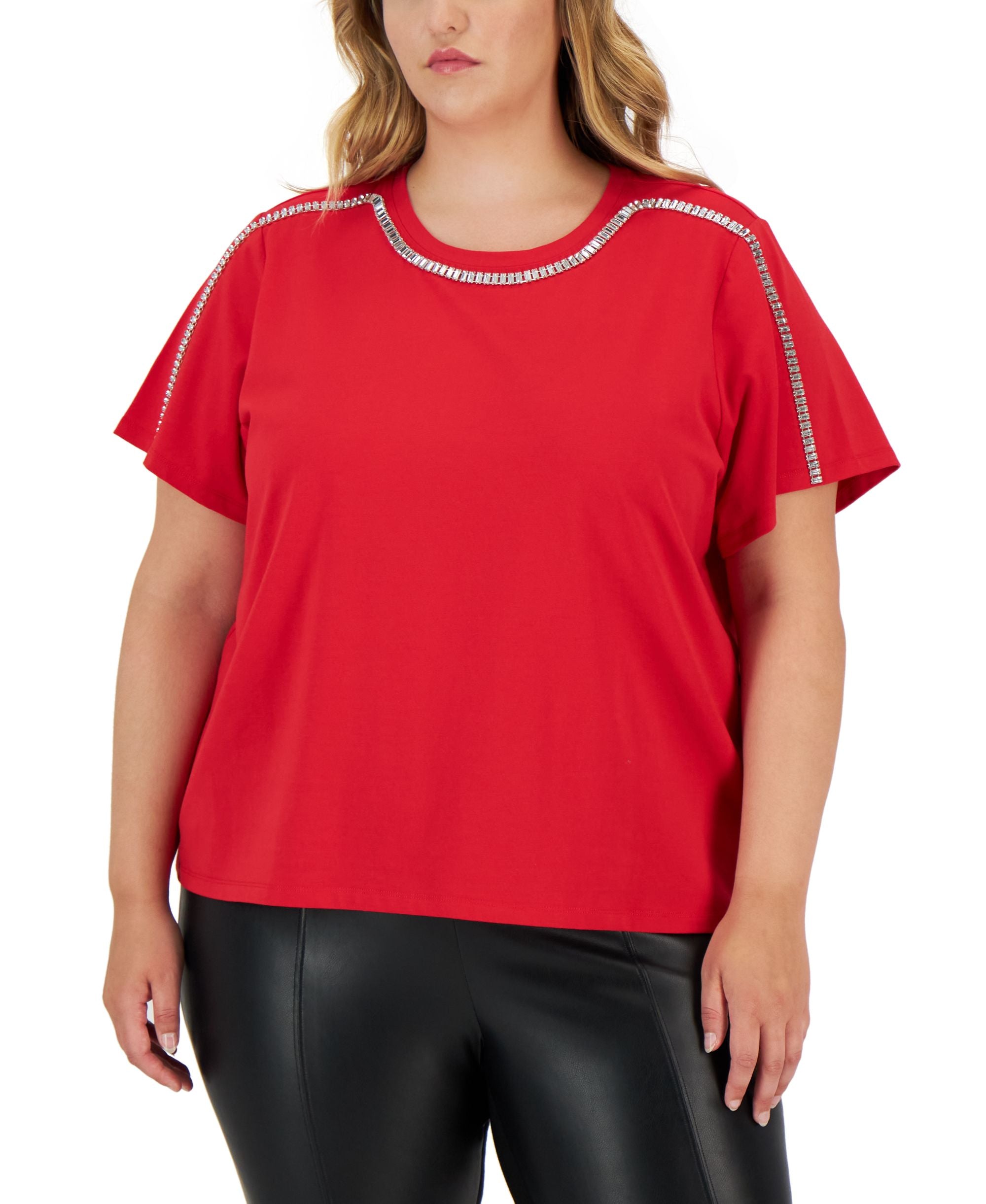 Calvin Klein Plus Size Rhinestone Trim Crewneck Top
