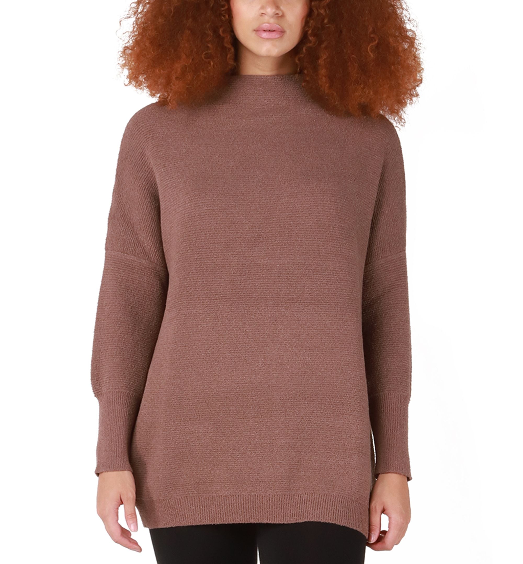 Black Tape Womens Long Sleeve Mock Neck Tunic Sweater