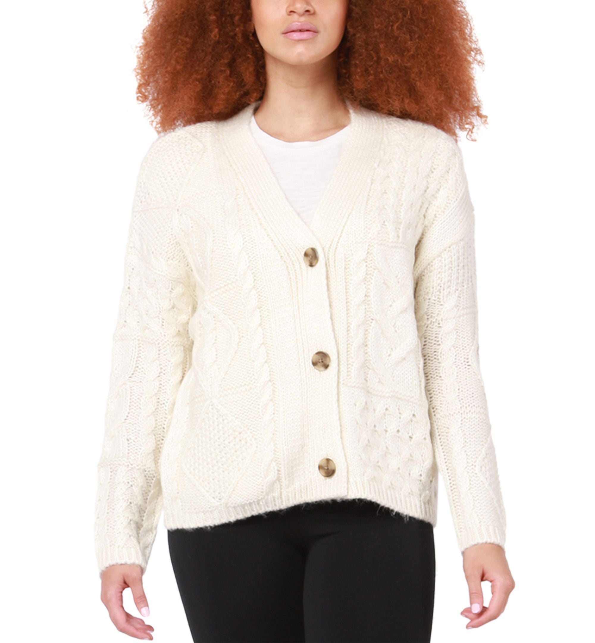 Black Tape Womens Button Up Patchwork Cable Knit Cardigan