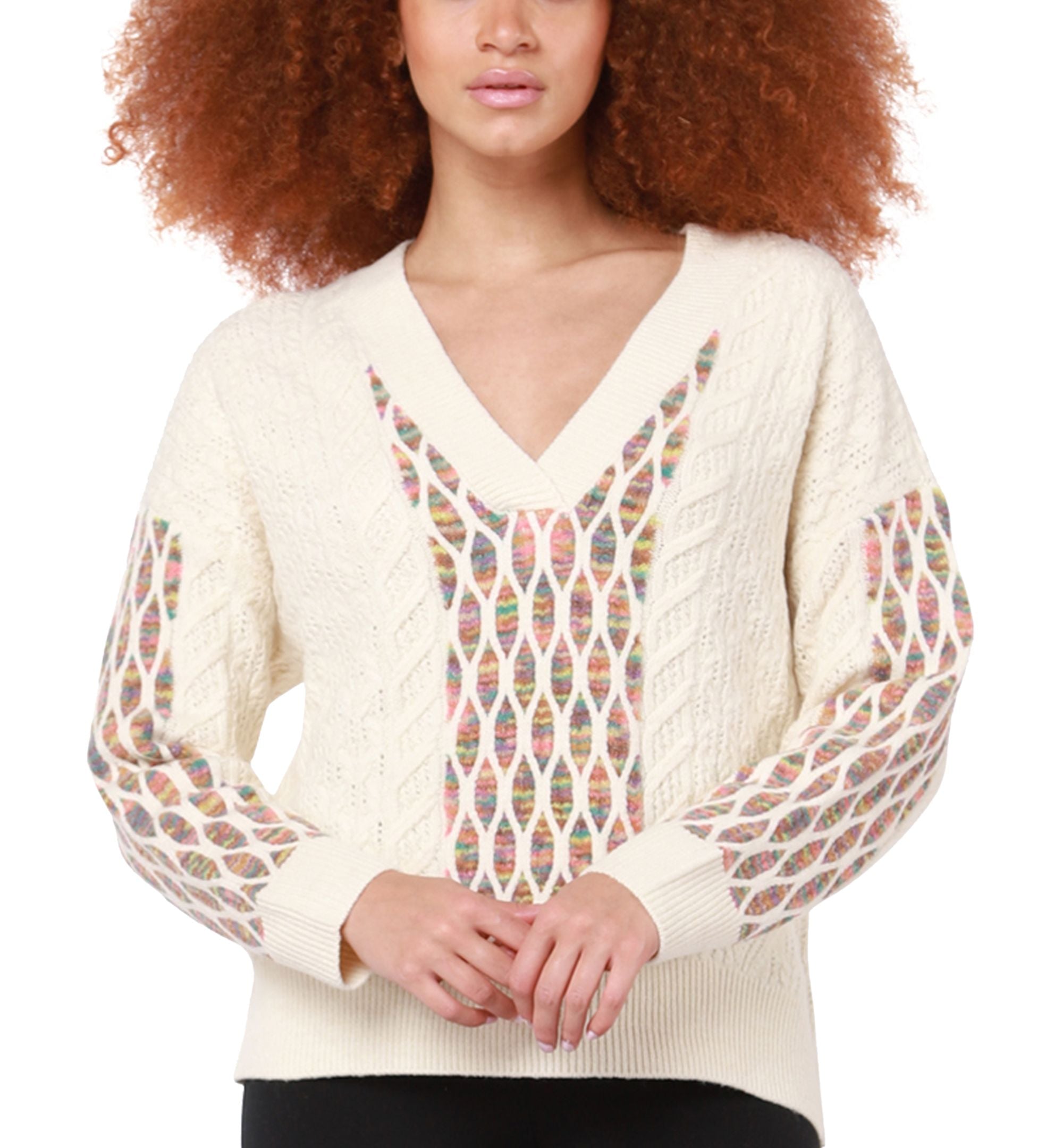 Black Tape Womens Long Sleeve Textured Cable Knit Sweater