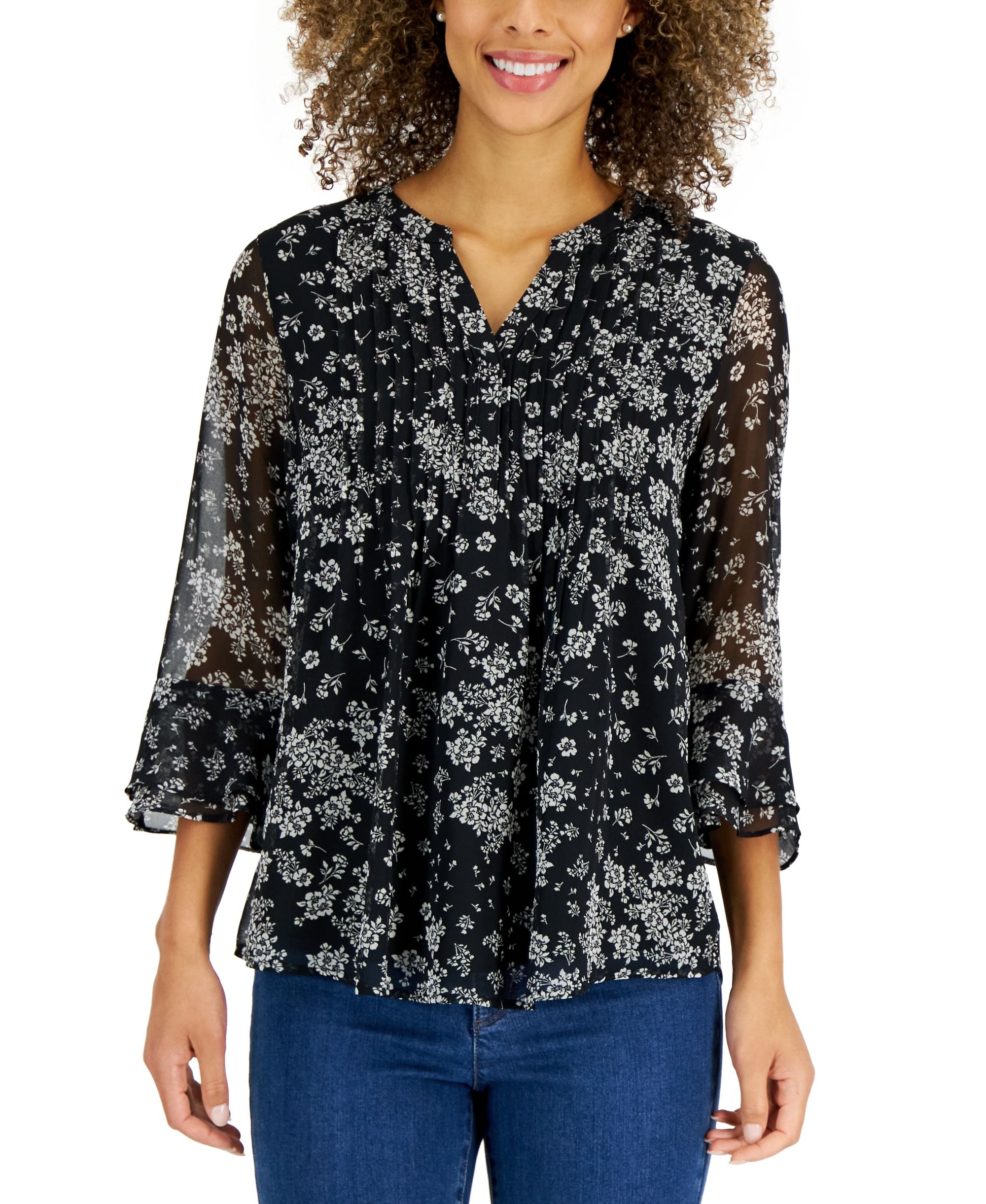 Charter Club Petite Printed Ruffled Blouse