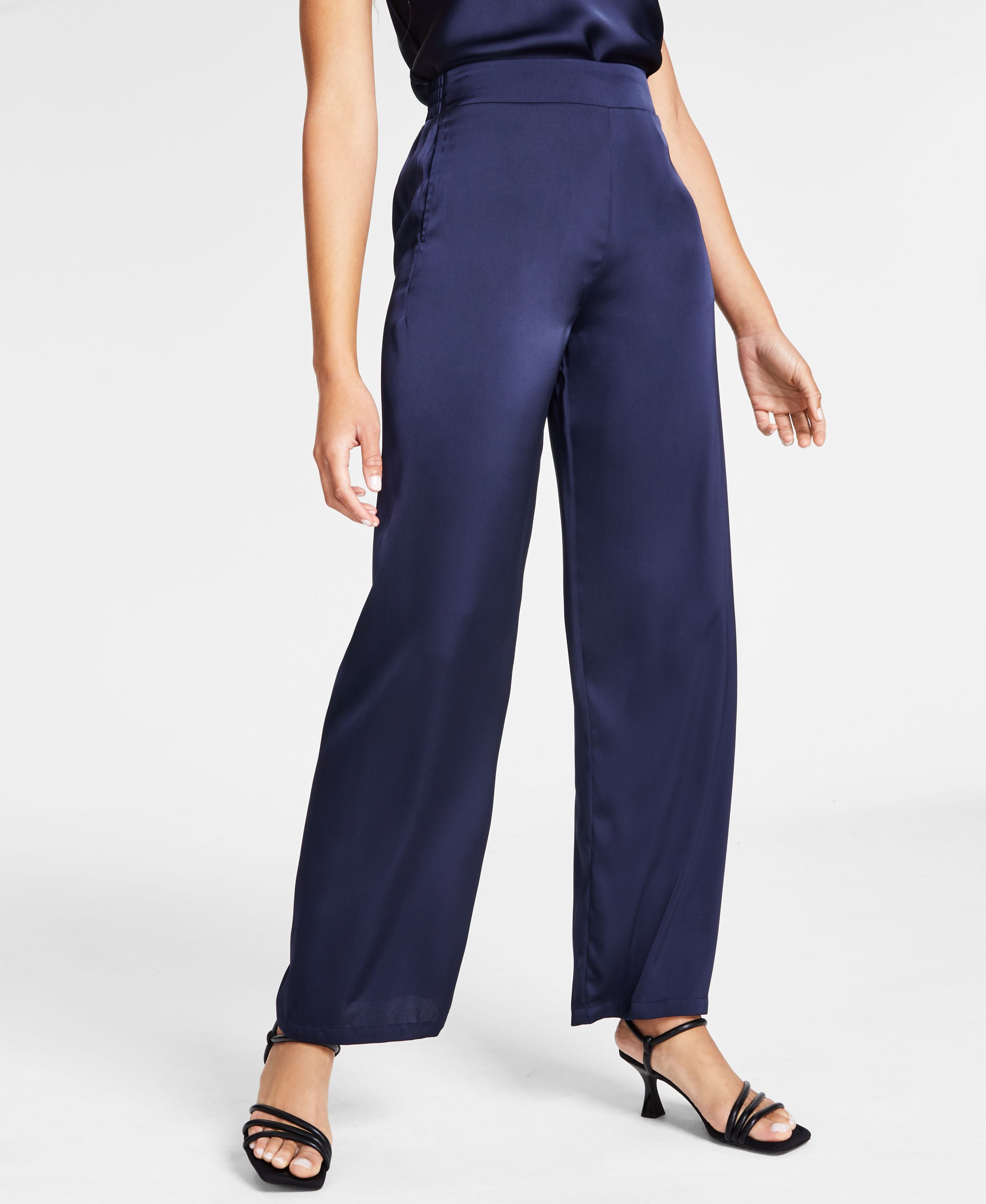 Women's Satin High-Rise Wide-Leg Pants