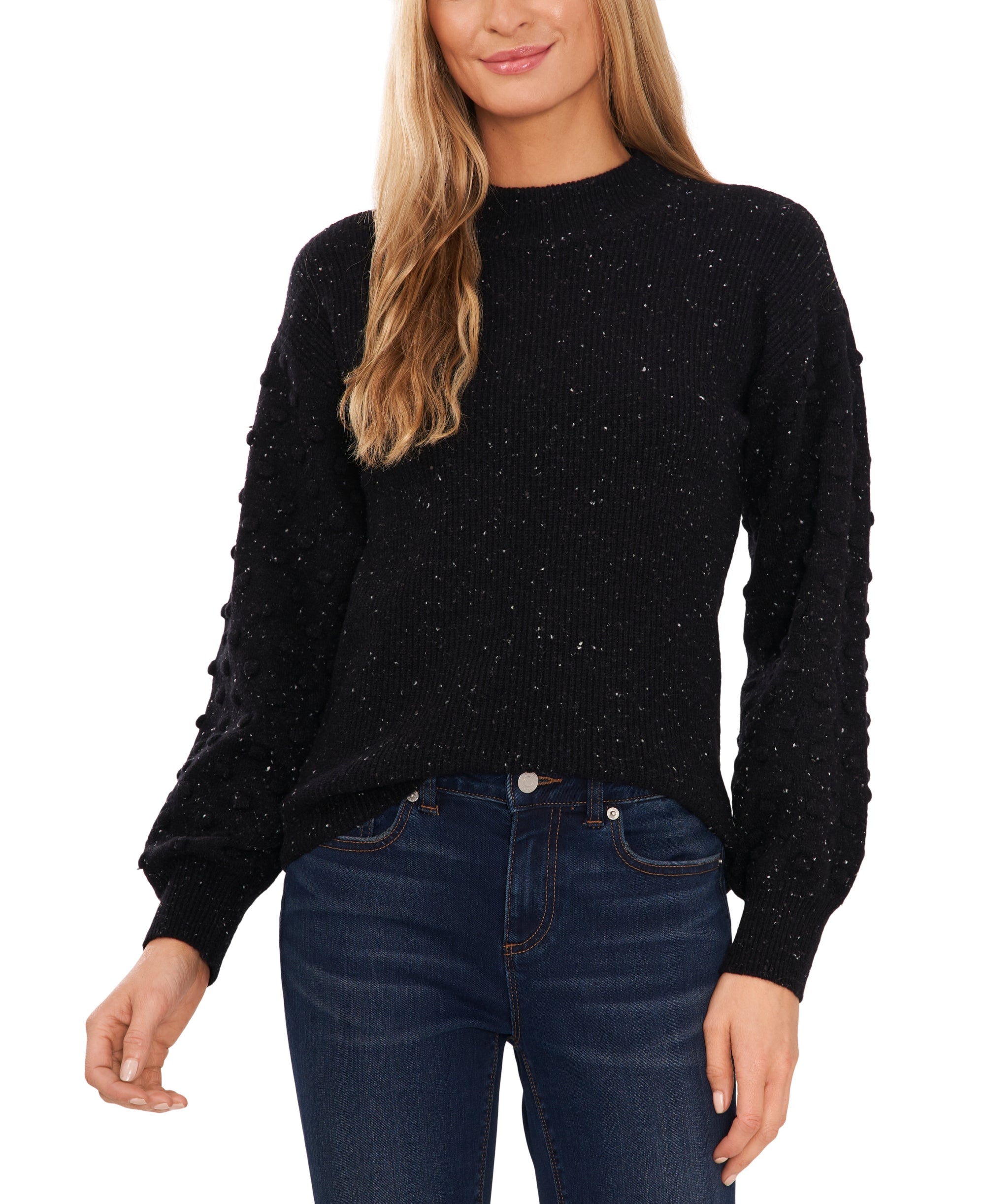 Women's Crewneck Bobble Detail Long Sleeve Sweater