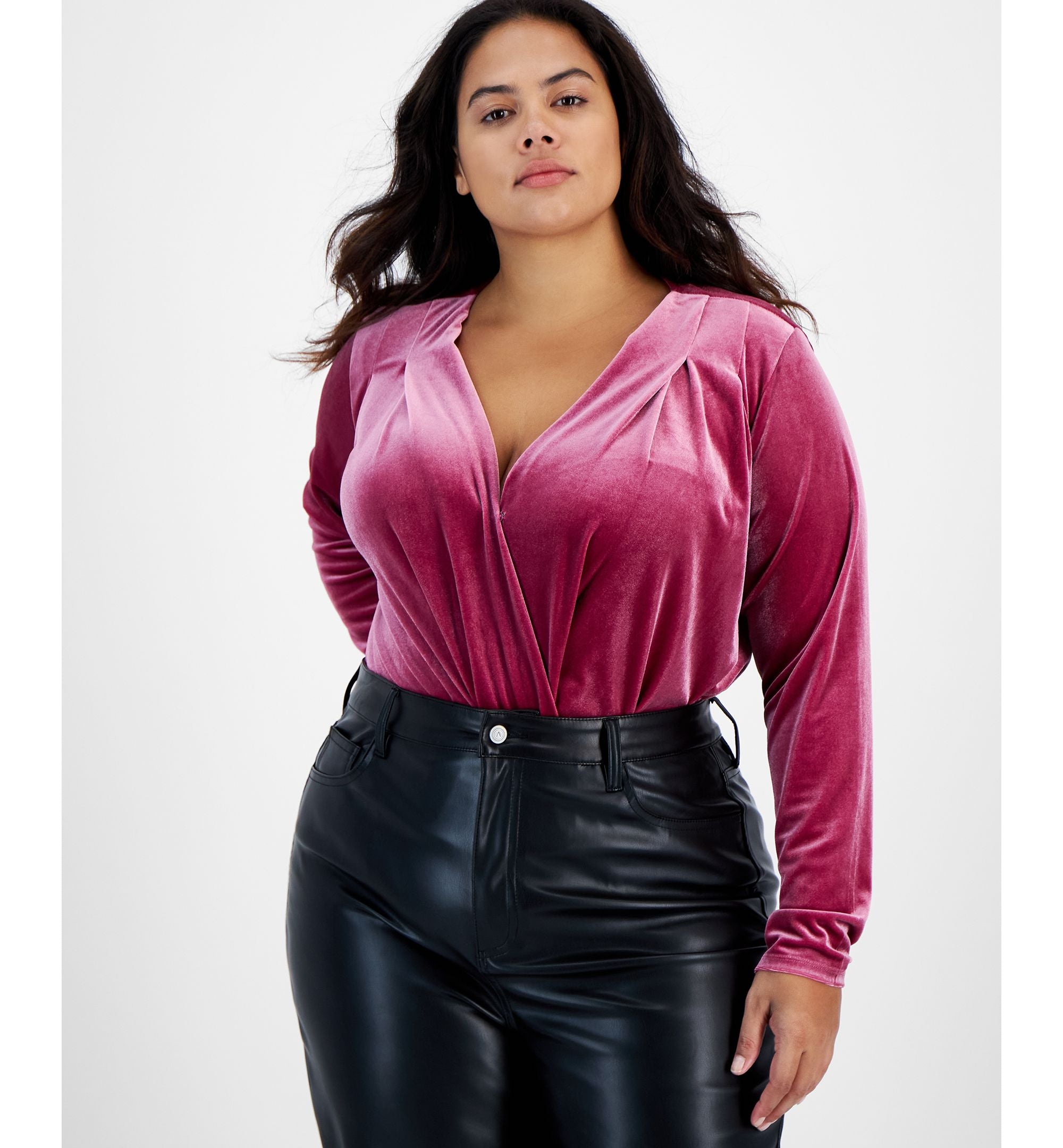 Now This Trendy Plus Size Velvet Surplice Bodysuit