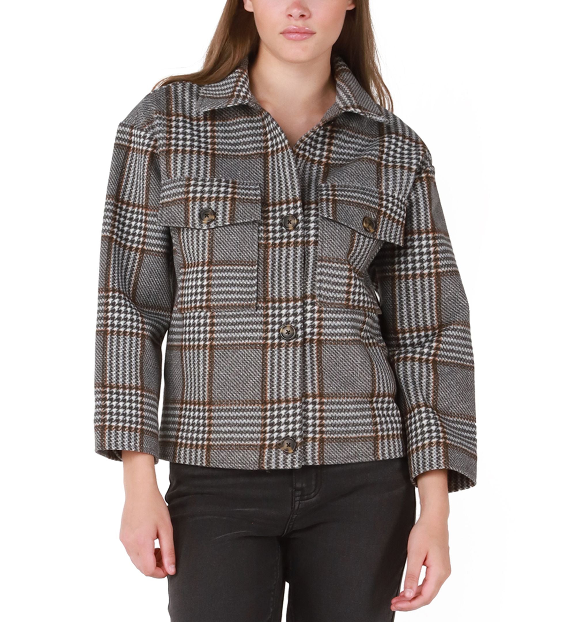 Black Tape Womens Plaid Print Long Sleeve Jacket