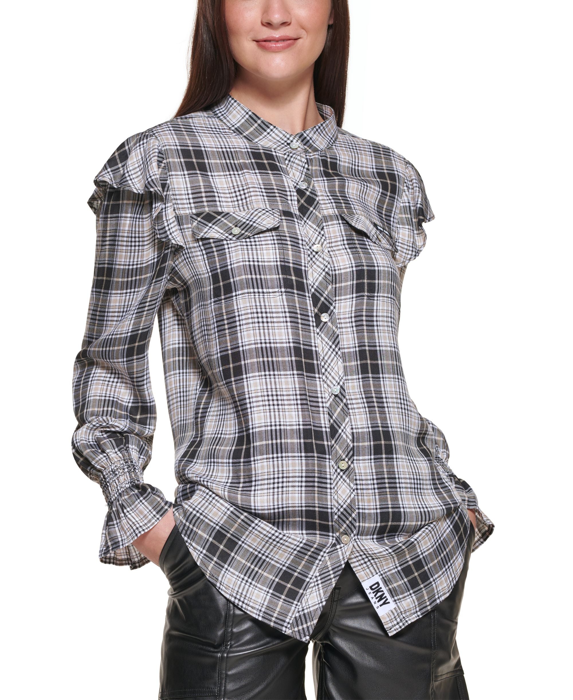 Women's Ruffled Plaid Shirt