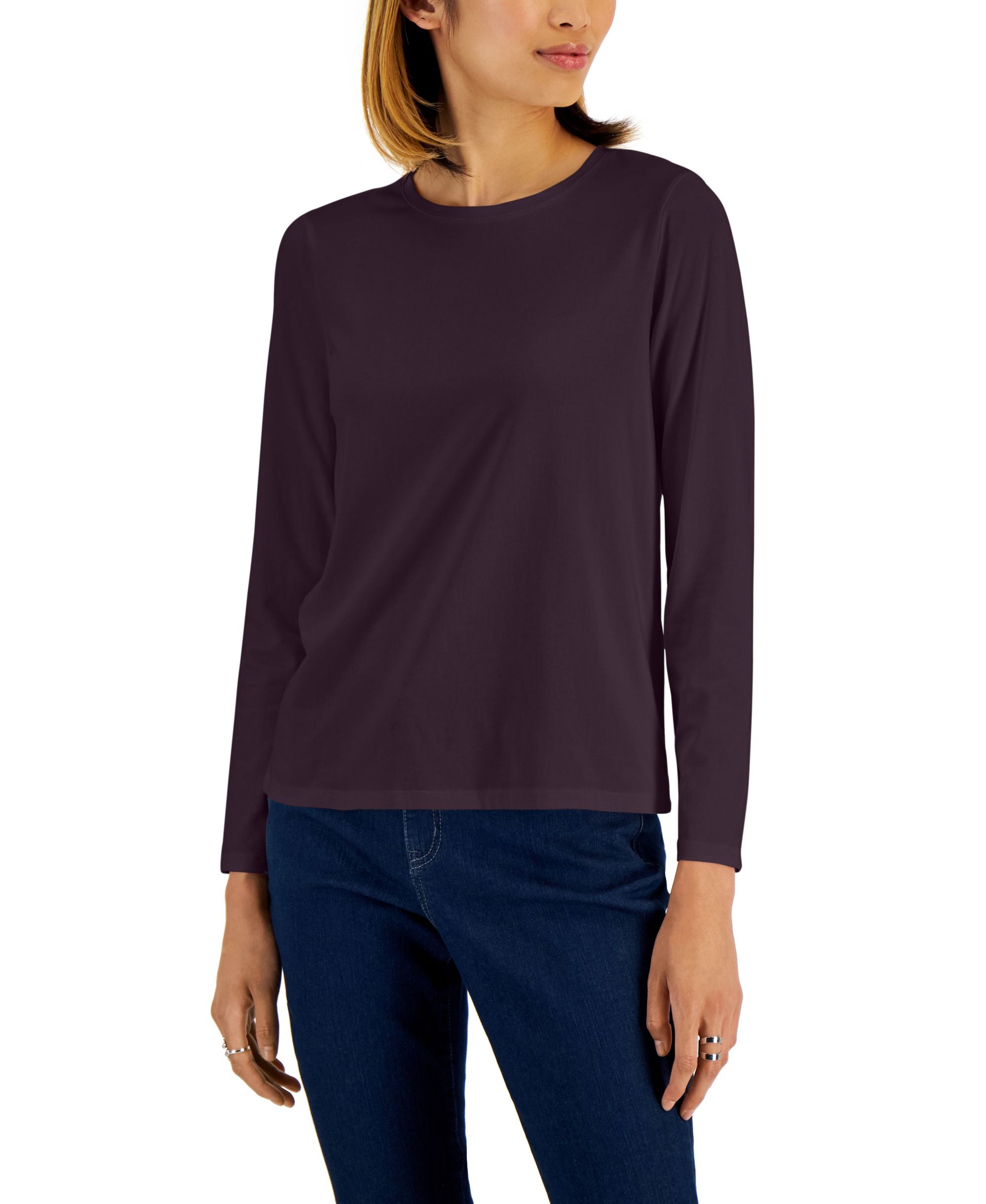 Style & Co Petite Classic Solid Long Sleeve T-Shirt