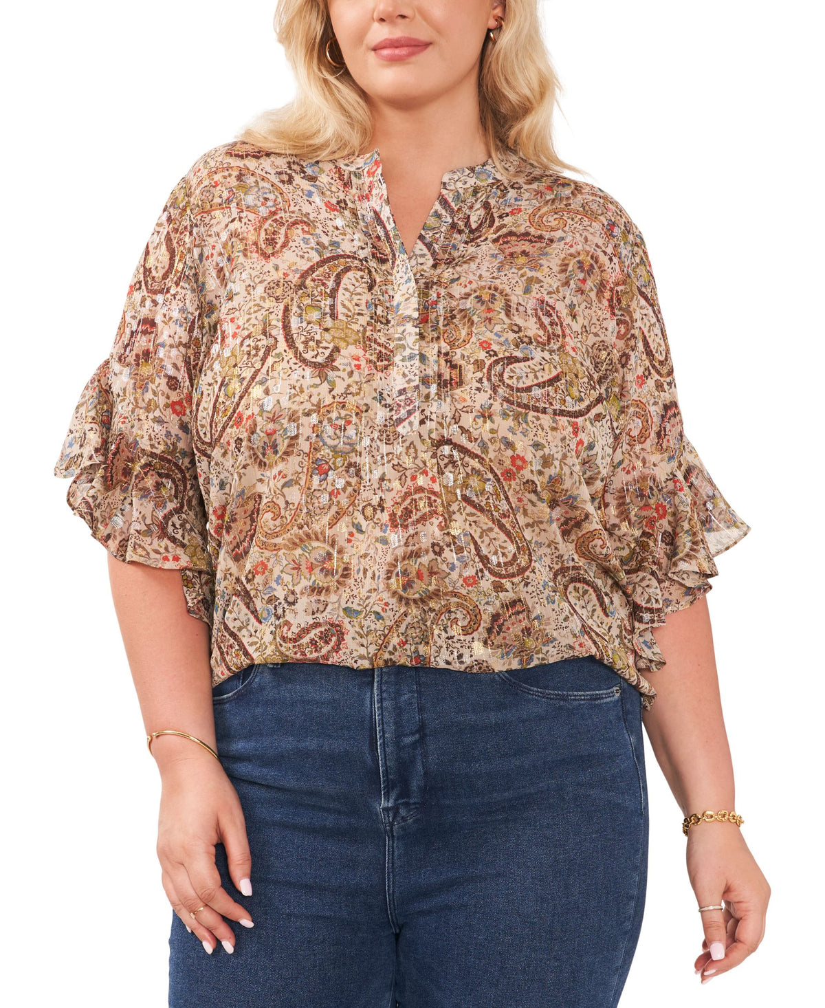 Plus Size Pintucked Flutter-Sleeve Blouse