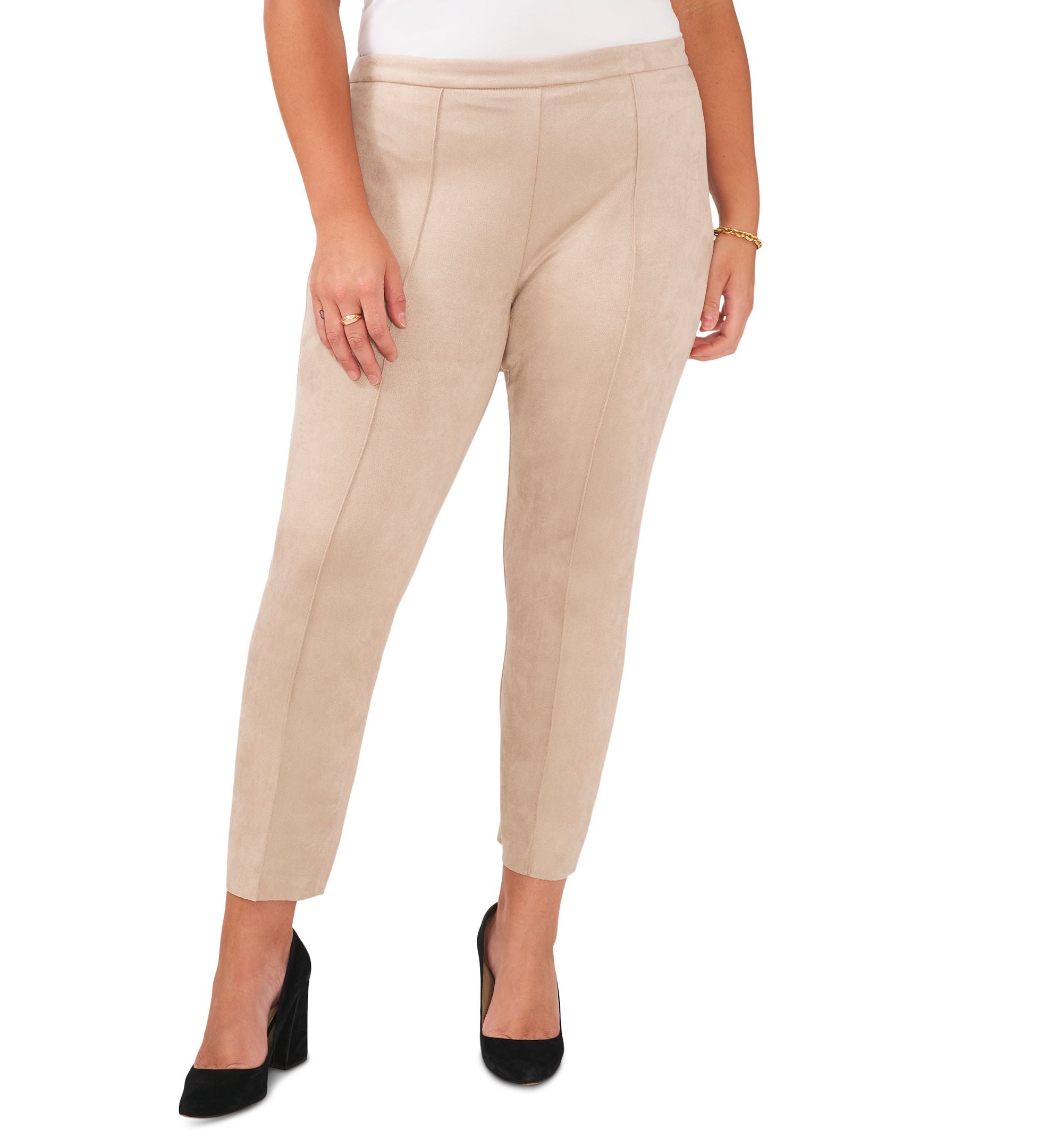 Plus Size Seamed Faux-Suede Leggings