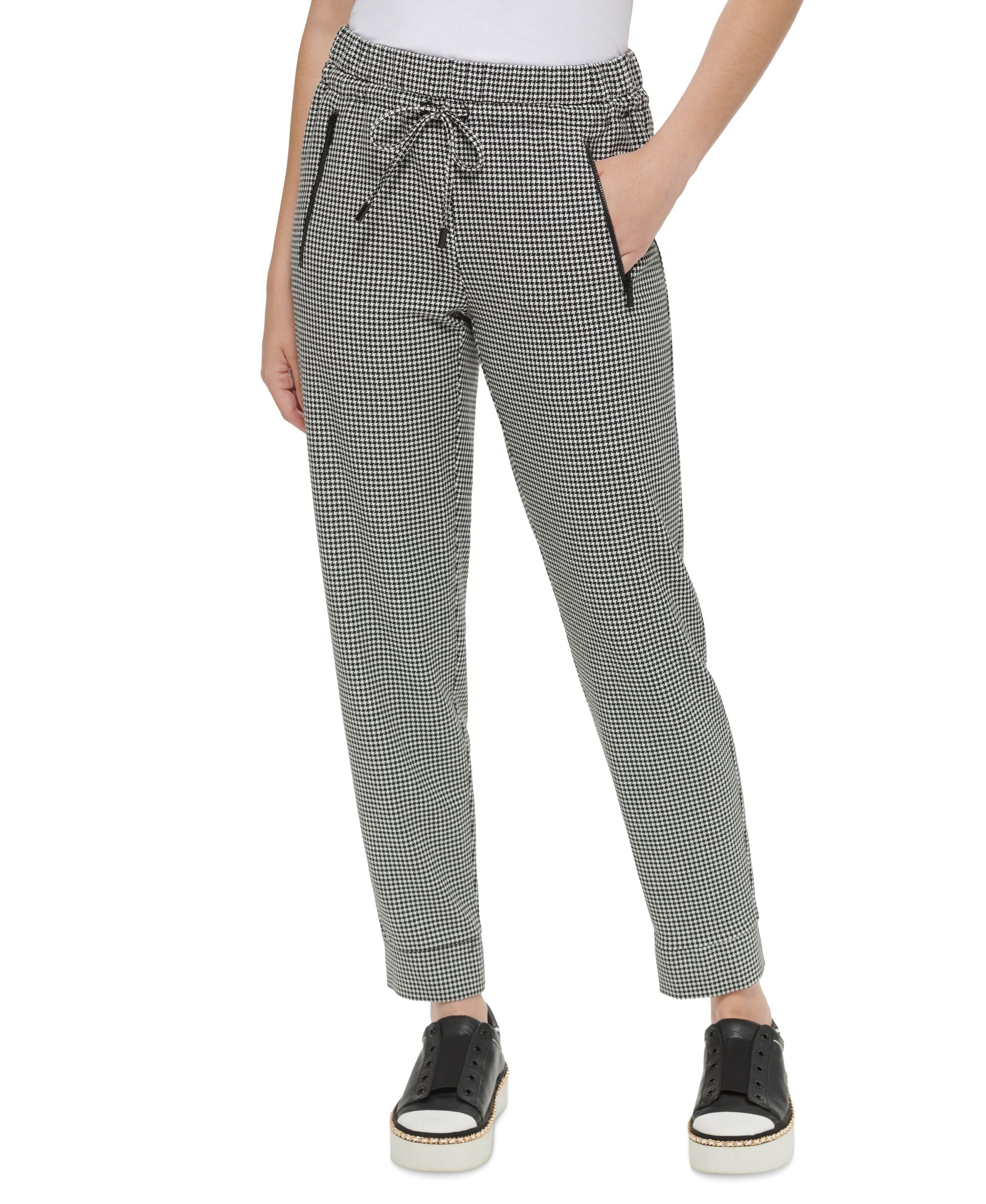 Karl Lagerfeld Paris Womens Houndstooth Jogger Pants