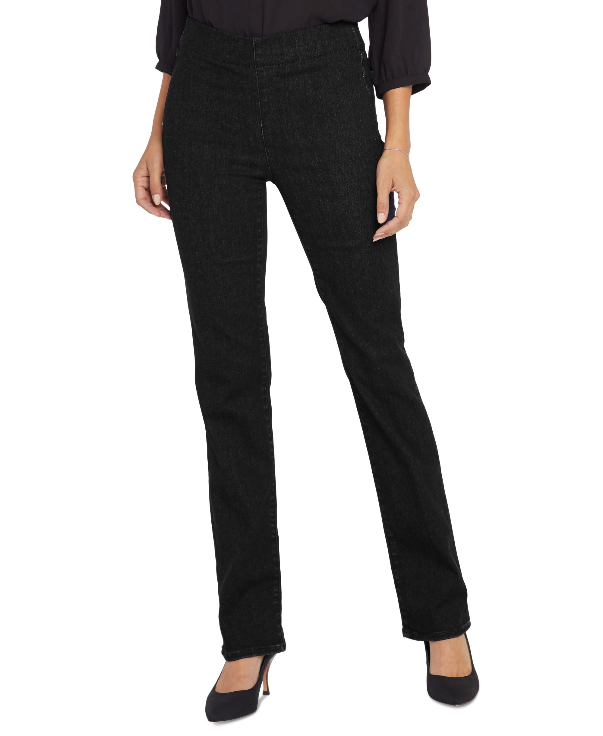 Nydj Womens Marilyn Straight Black Pull On Jeans