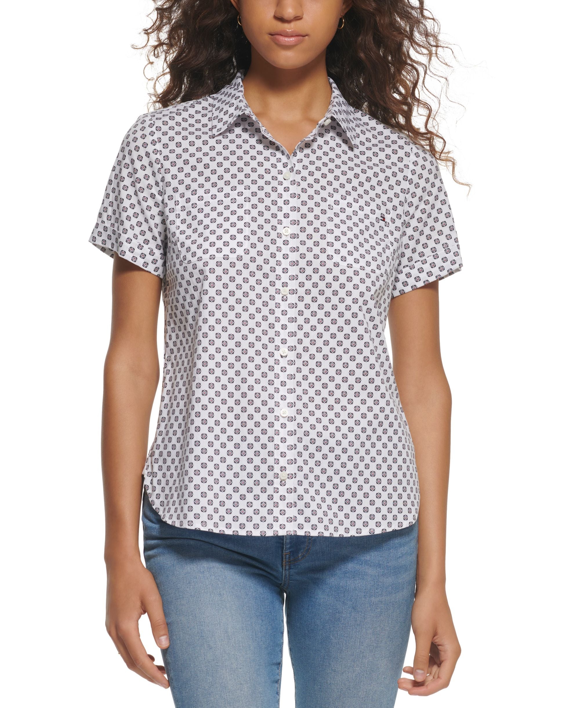 Women's Short Sleeve Camp Button-Down Shirt