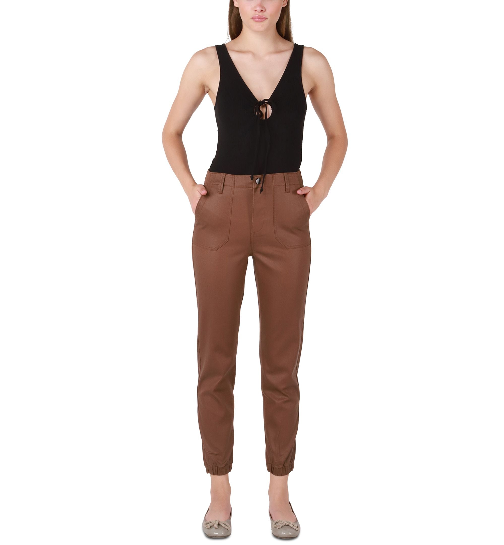 Black Tape Womens Cropped High Rise Coated Joggers
