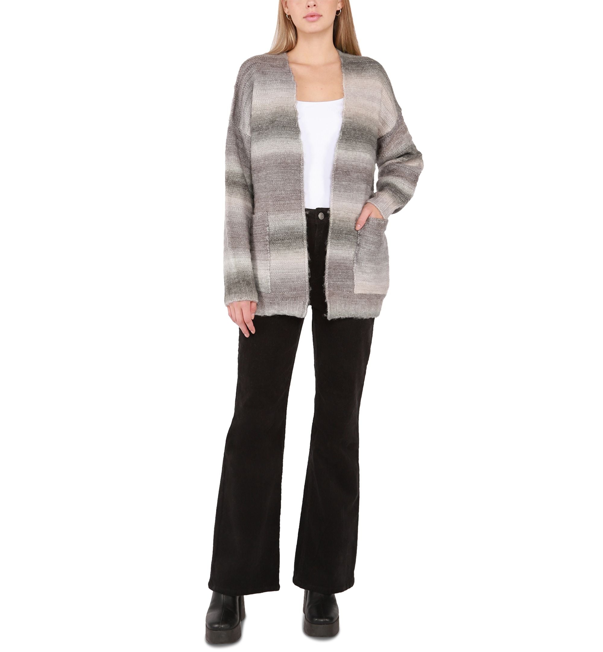 Women's Texture-Knit Striped Cardigan
