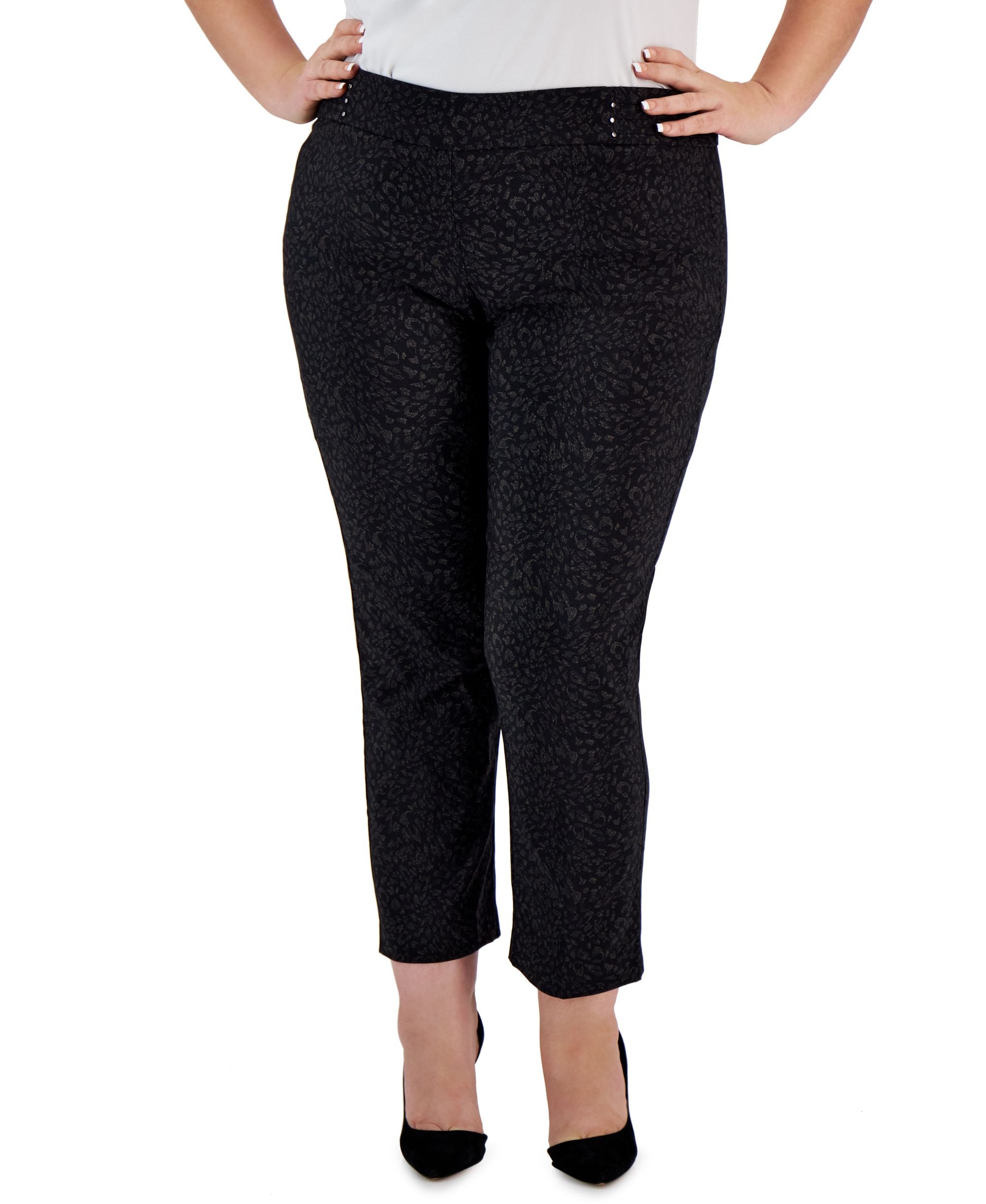 JM Collection Plus Size Cheetah Rivet Pants