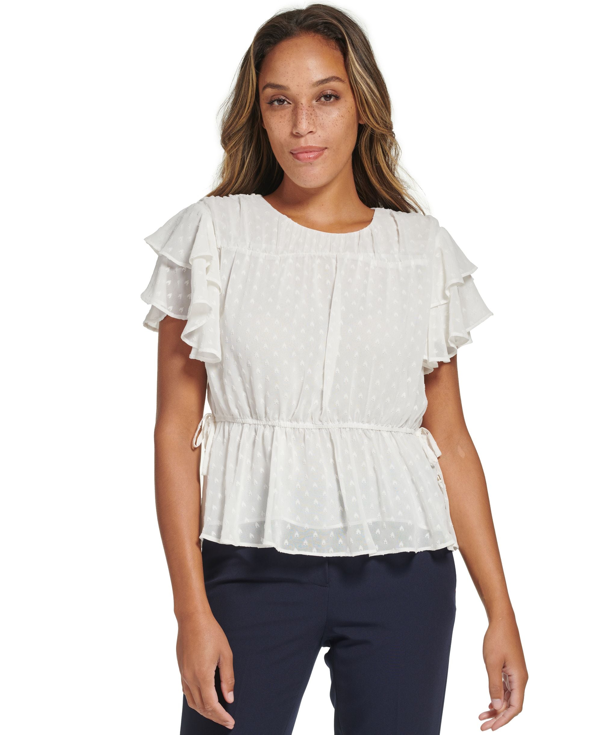 Women's Clip-Dot Ruffled Blouse