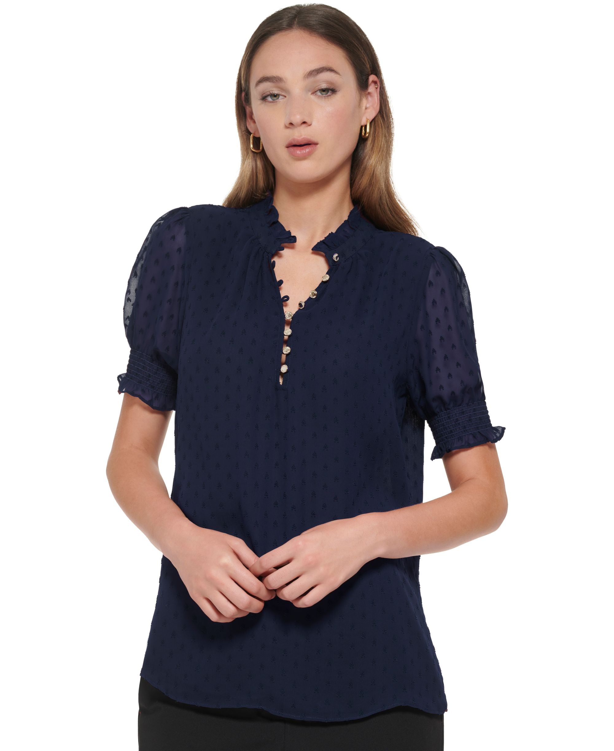 Tommy Hilfiger Womens Clip Dot Blouse